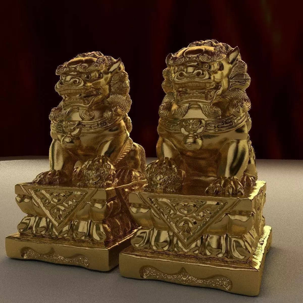 Chinese lion statue 3D model_0