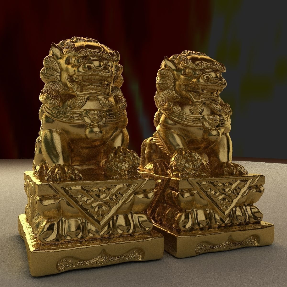 Chinese lion statue 3D model_4