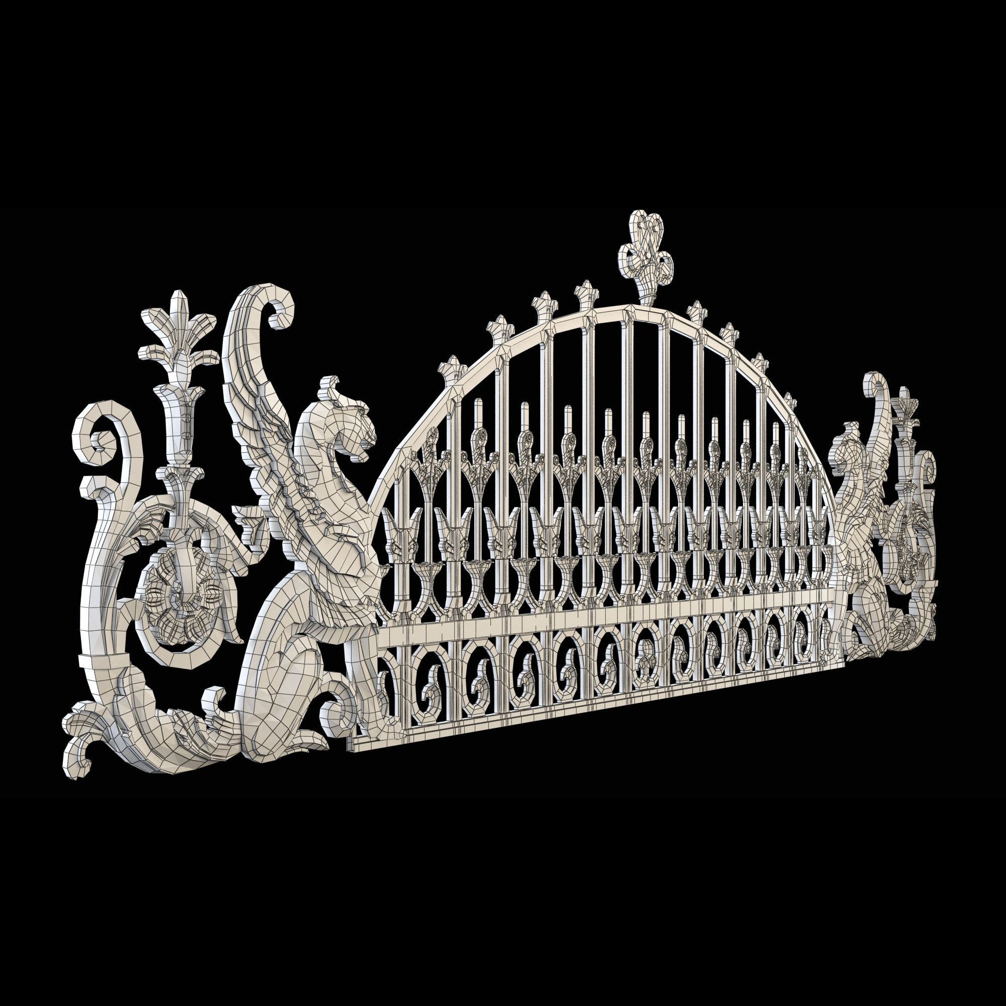 Wrought Iron Fence with Griffins 3D model_5