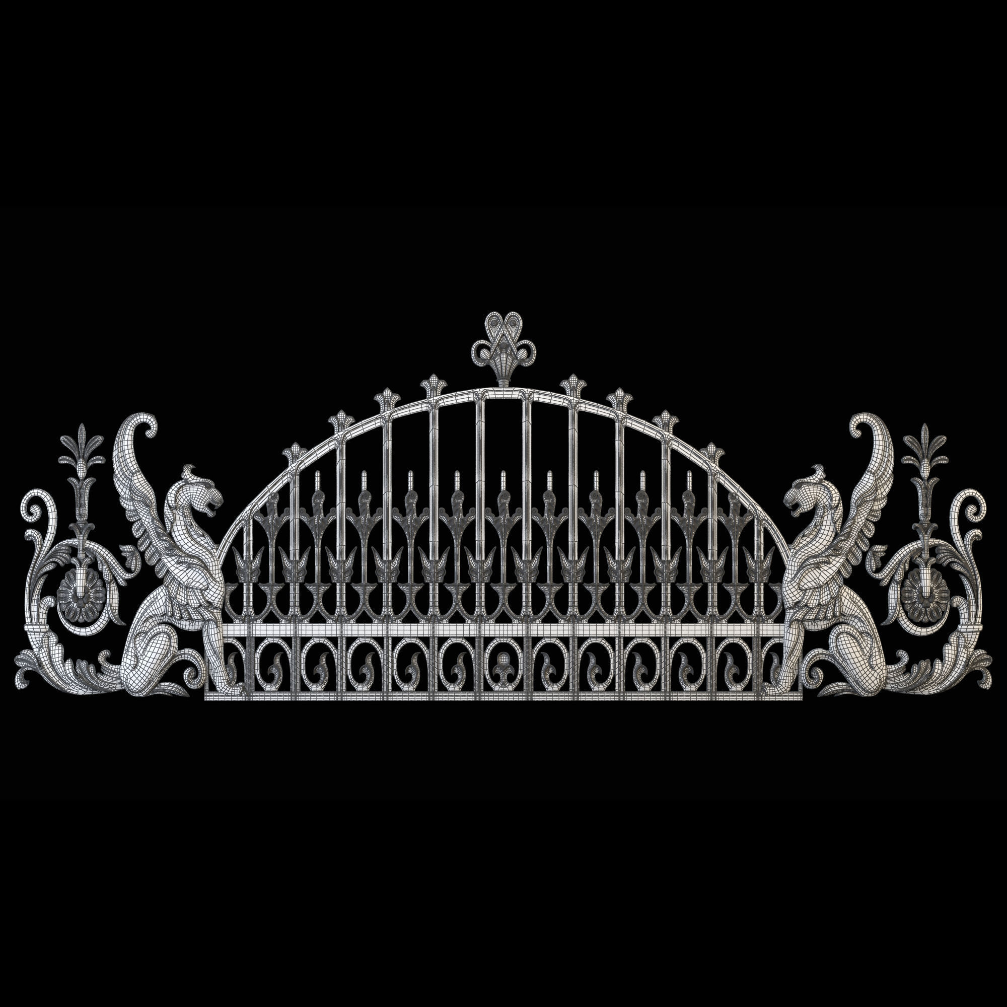 Wrought Iron Fence with Griffins 3D model_3