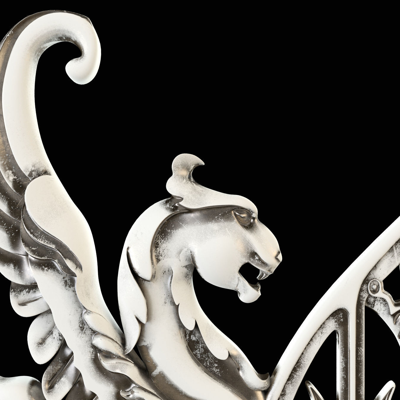 Wrought Iron Fence with Griffins 3D model_8