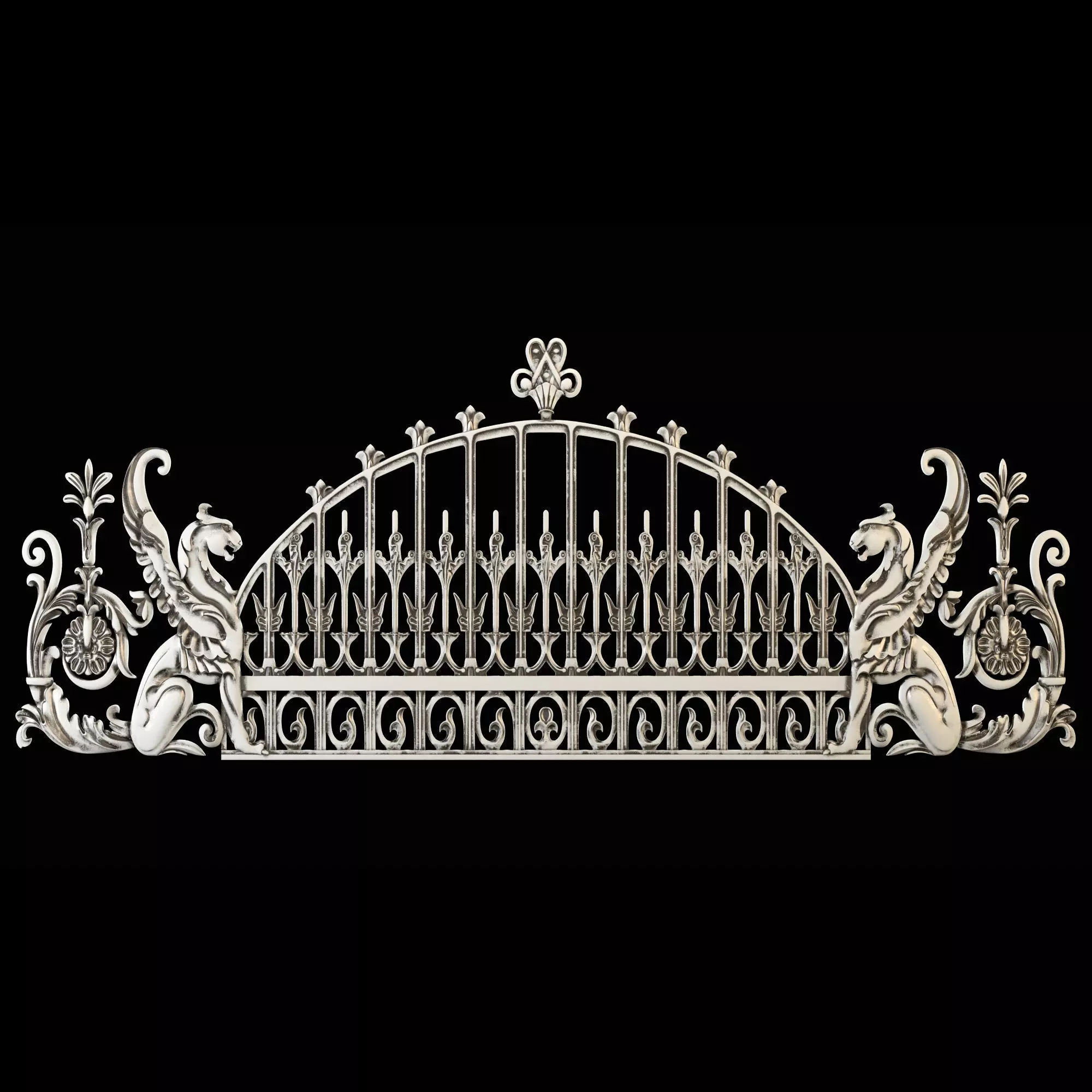 Wrought Iron Fence with Griffins 3D model_0