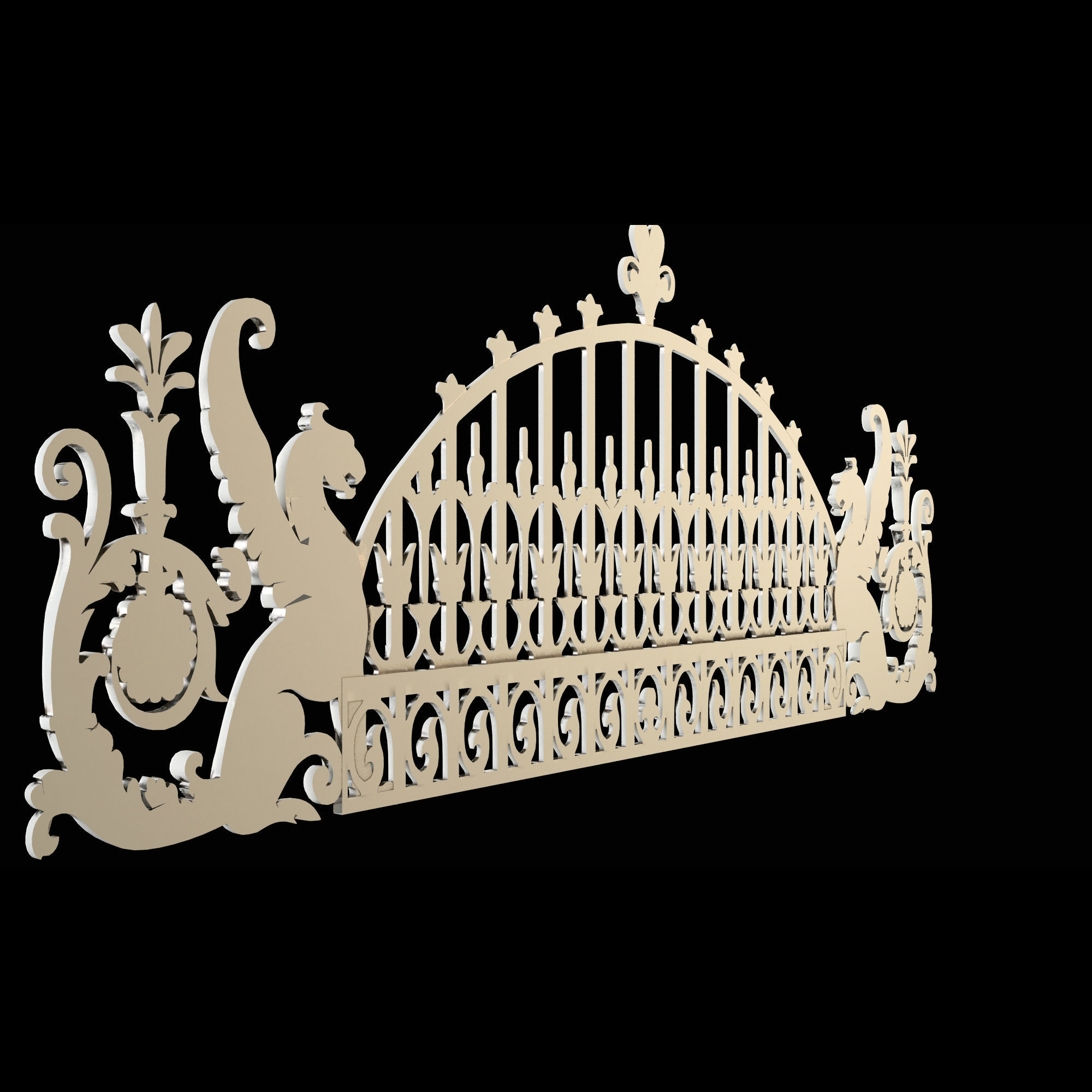 Wrought Iron Fence with Griffins 3D model_9