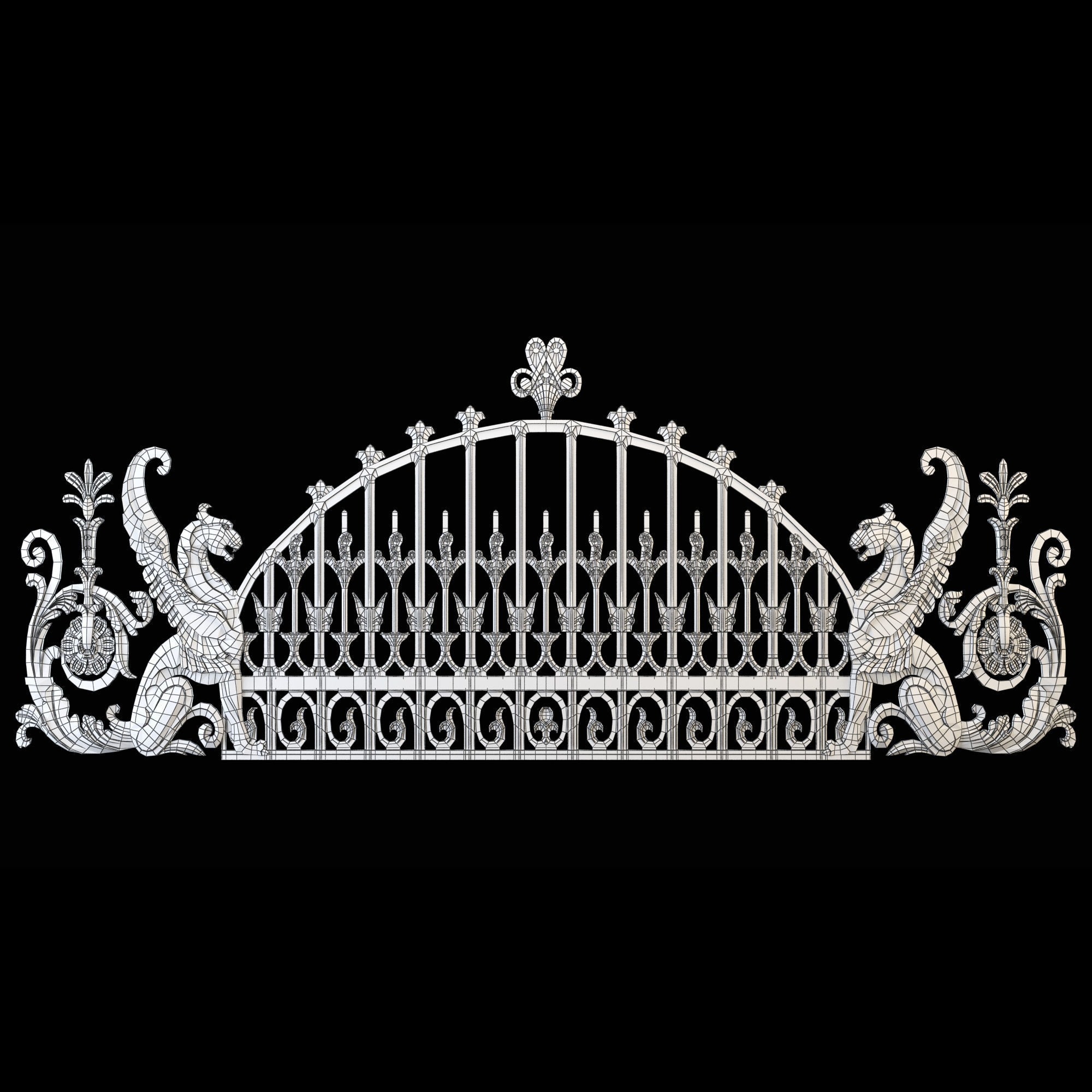 Wrought Iron Fence with Griffins 3D model_2