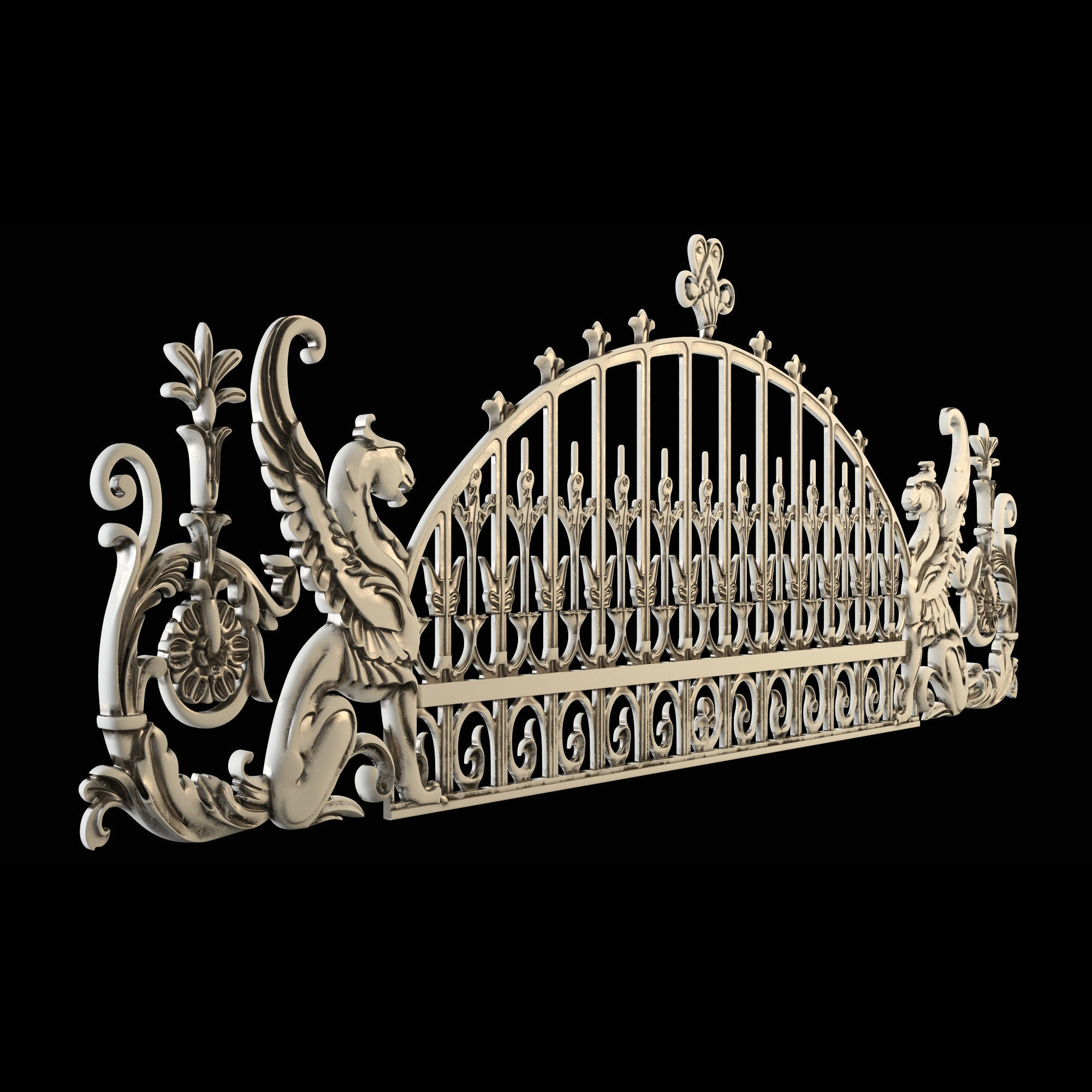 Wrought Iron Fence with Griffins 3D model_10