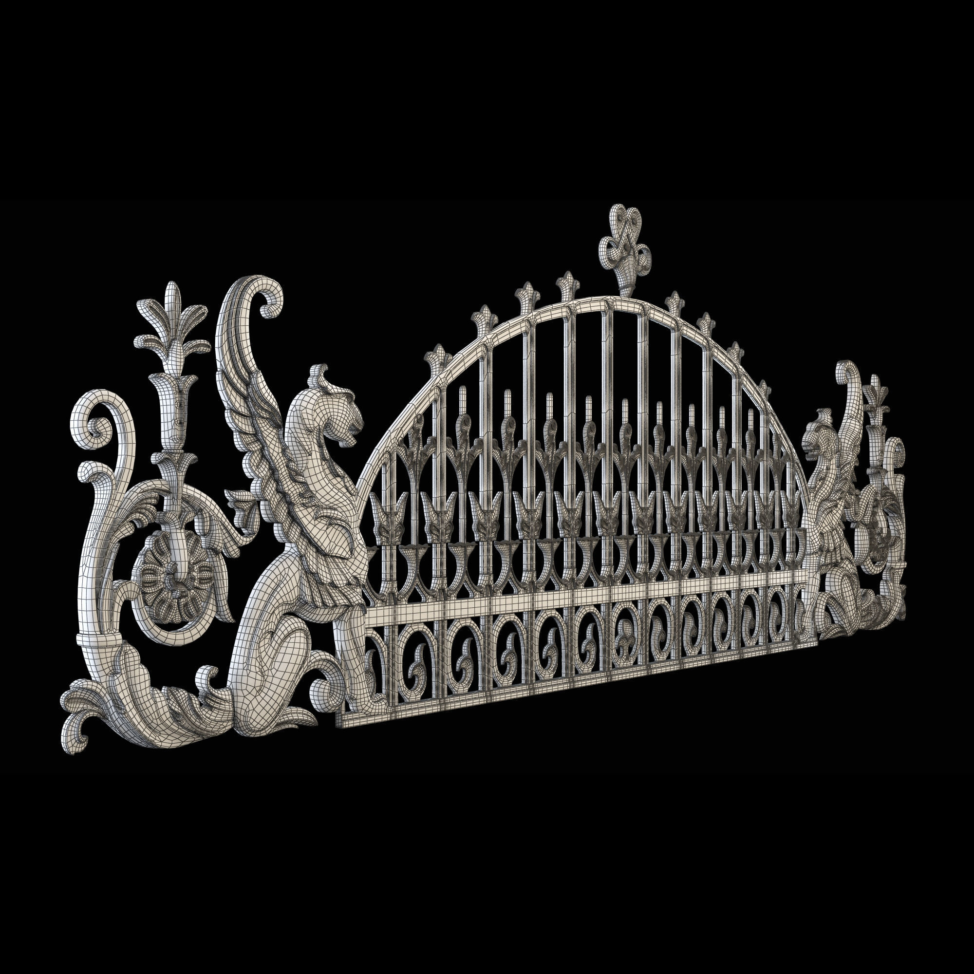 Wrought Iron Fence with Griffins 3D model_6