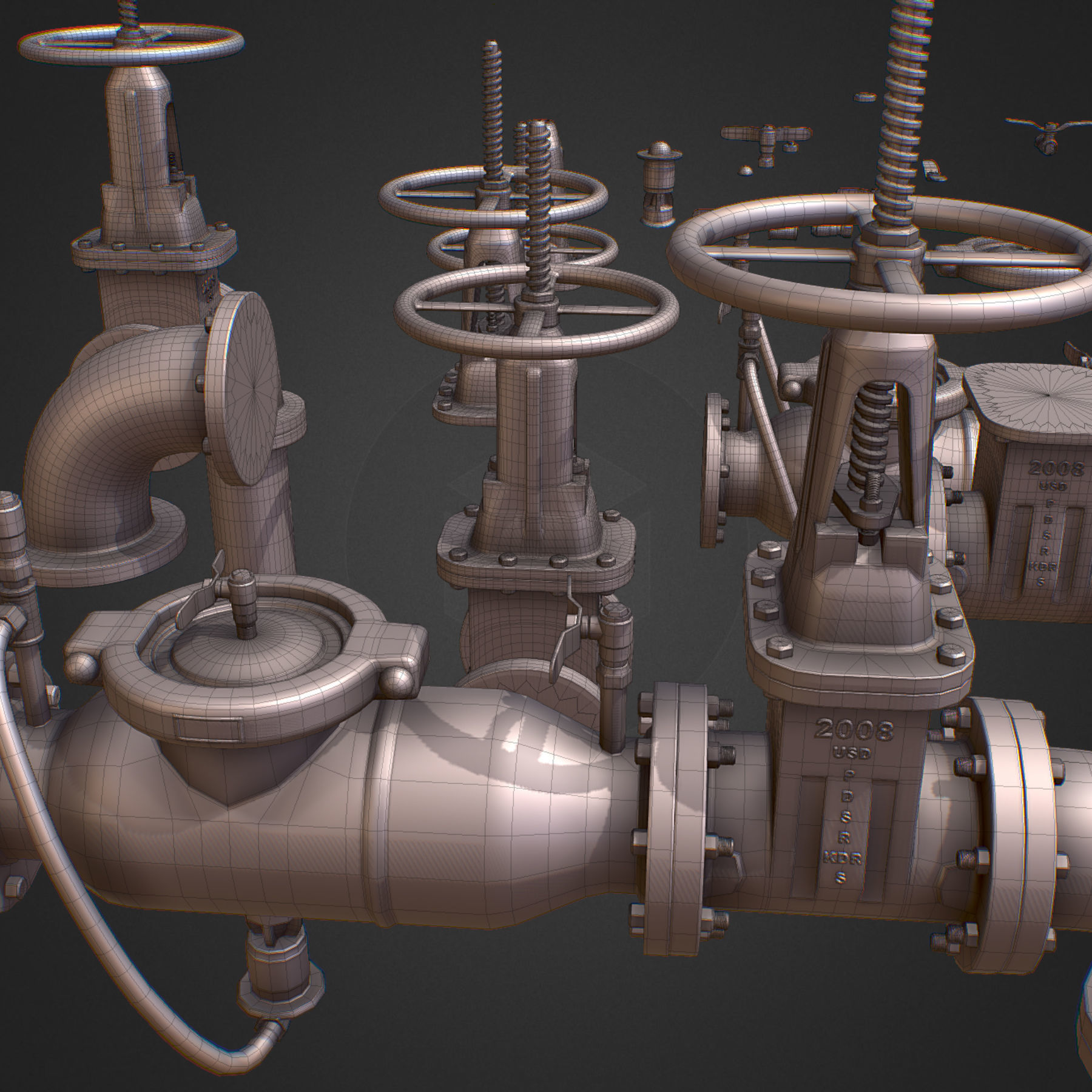 Backflow Pipe Constructor Hi Poly Subdivision 3D model_7