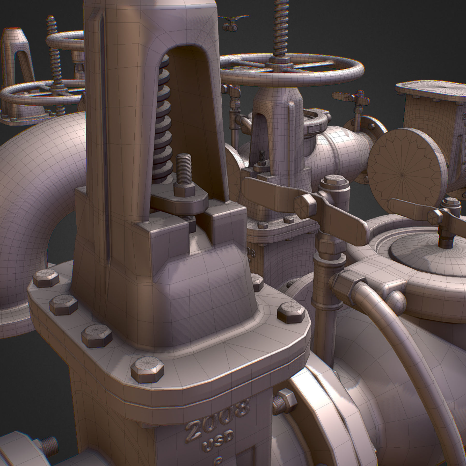 Backflow Pipe Constructor Hi Poly Subdivision 3D model_14