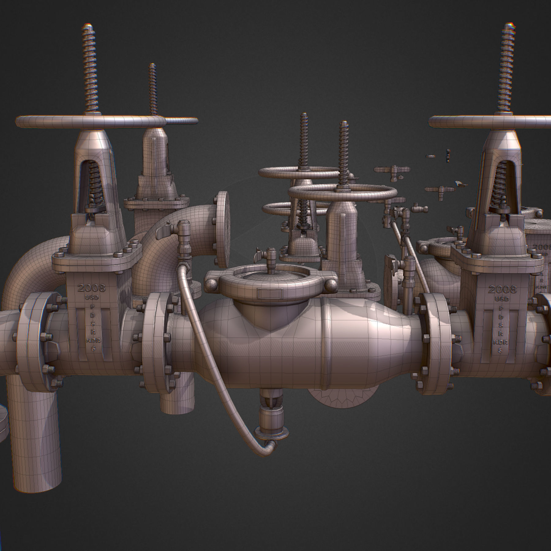 Backflow Pipe Constructor Hi Poly Subdivision 3D model_24