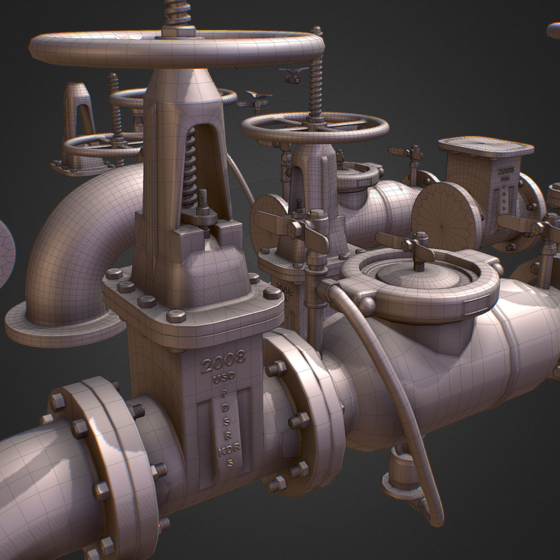 Backflow Pipe Constructor Hi Poly Subdivision 3D model_19