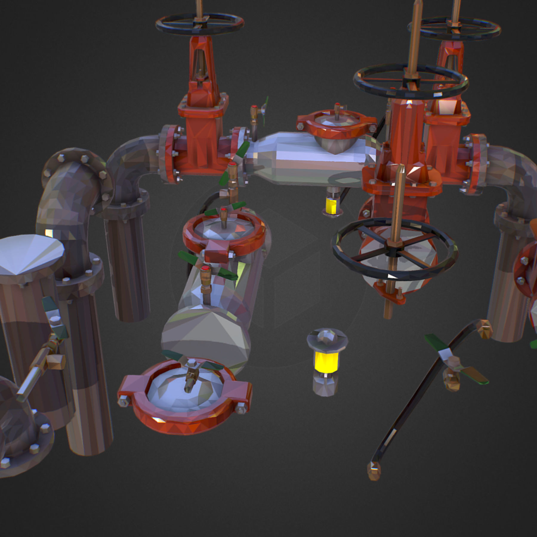Poly Backflow 3D model Low Poly ART Backflow Water Pipe Constructor VR / AR / low ...