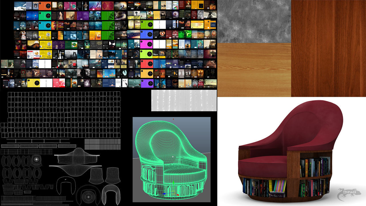 ArmchairBookcase book swivel chair 3D model_9