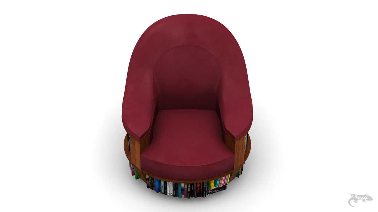 ArmchairBookcase book swivel chair 3D model_5