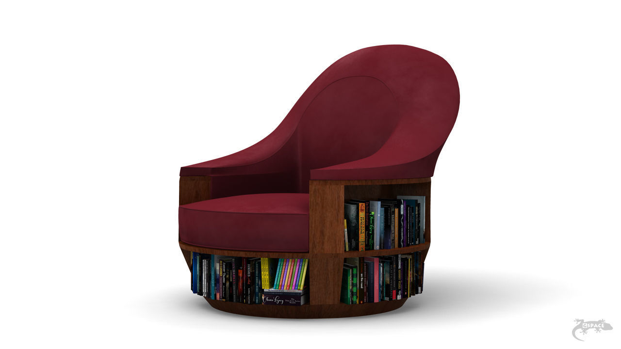ArmchairBookcase book swivel chair 3D model_2