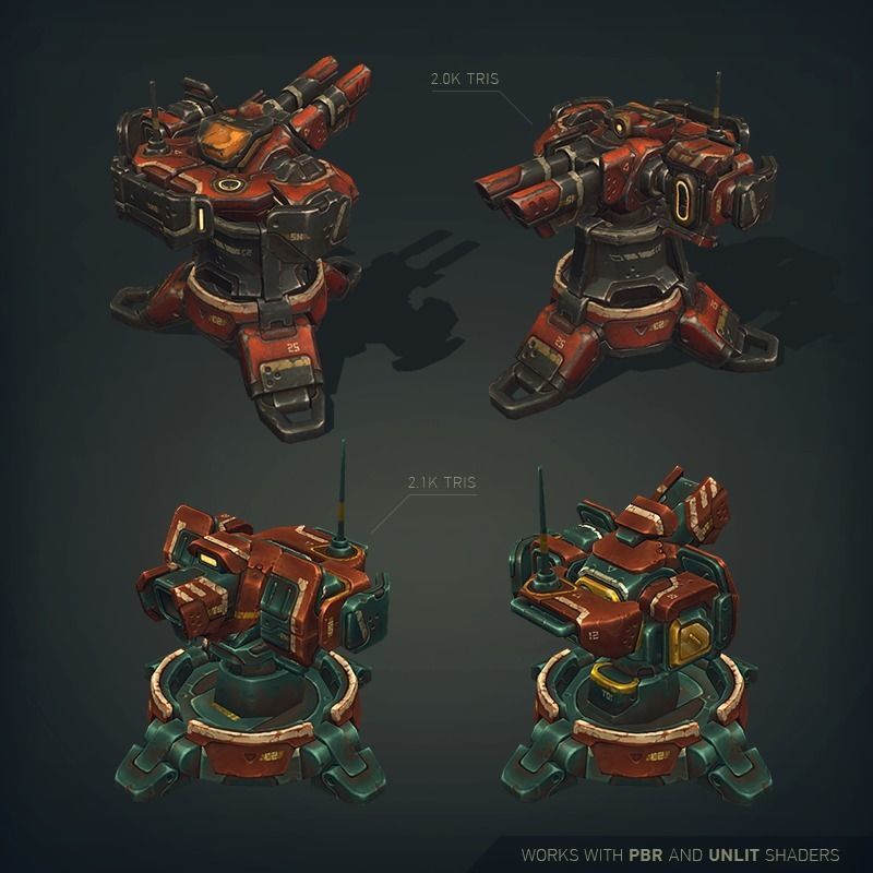 Sci-Fi Turret Constructor Low-poly 3D model_2