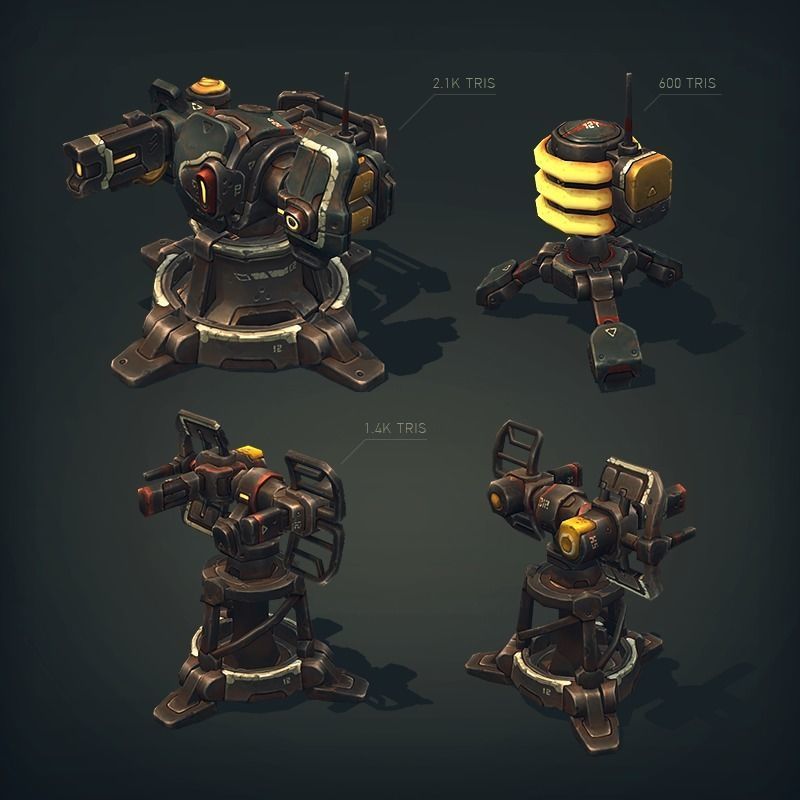 Sci-Fi Turret Constructor Low-poly 3D model_4