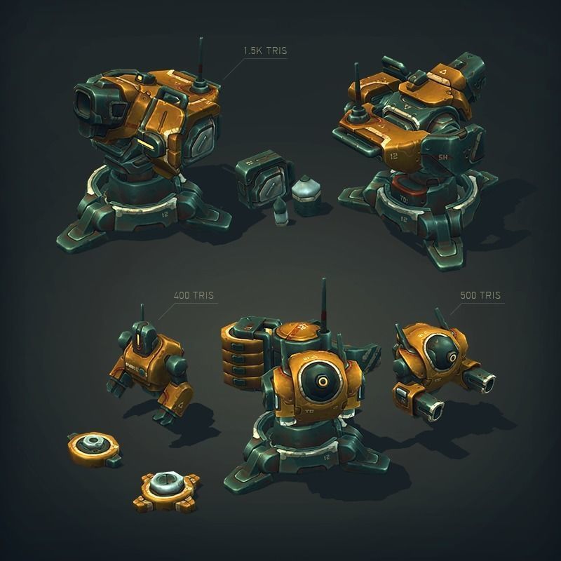 Sci-Fi Turret Constructor Low-poly 3D model_1