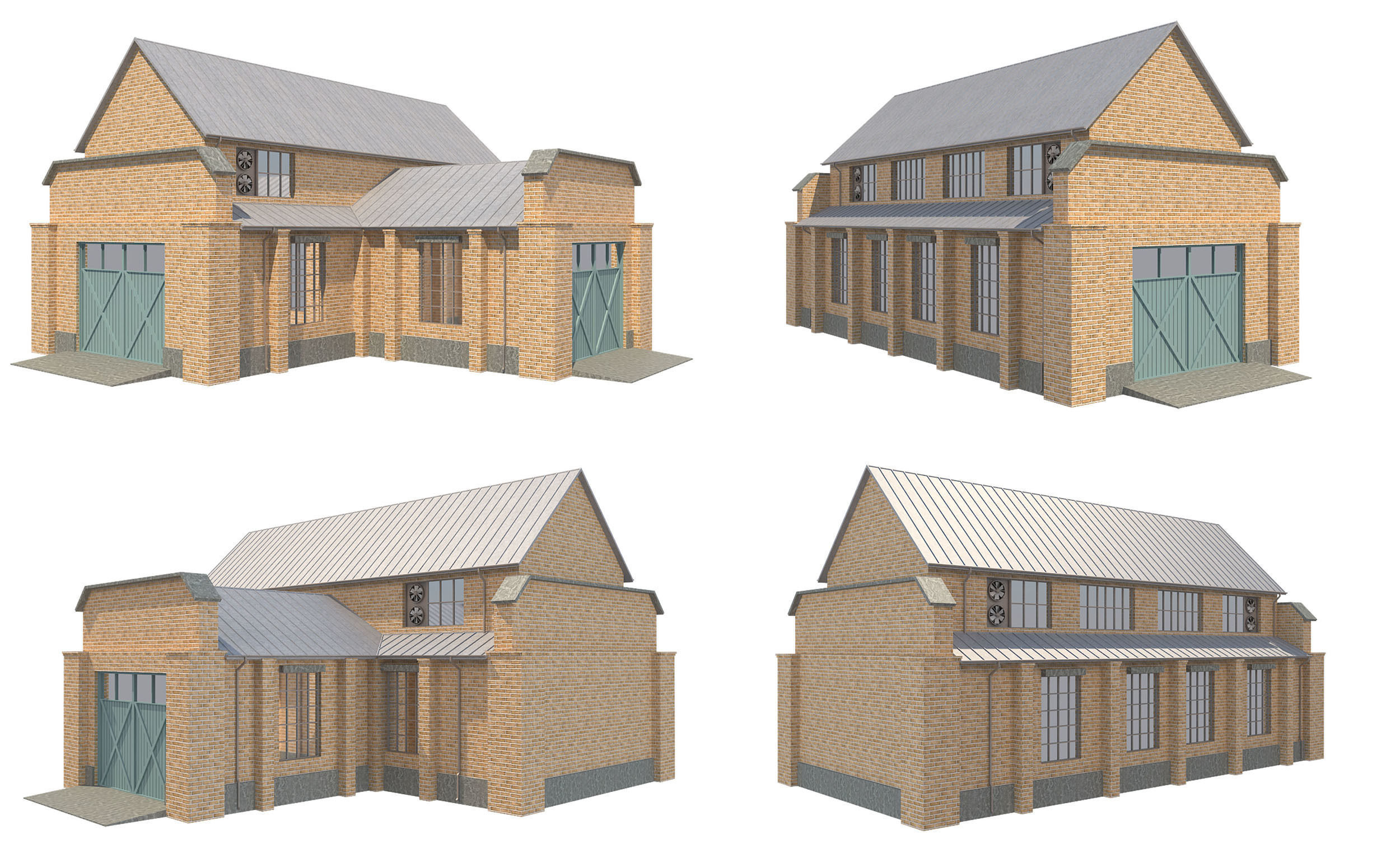 Warehouse Set 1 brick building Low-poly 3D model_8