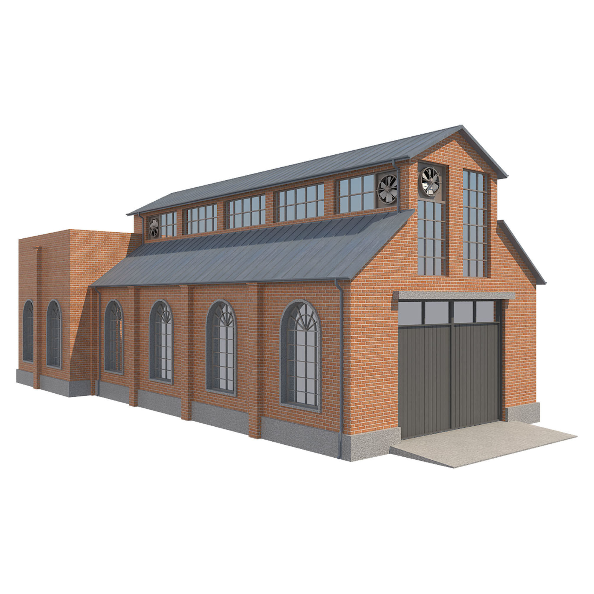 Warehouse Set 1 brick building Low-poly 3D model_1