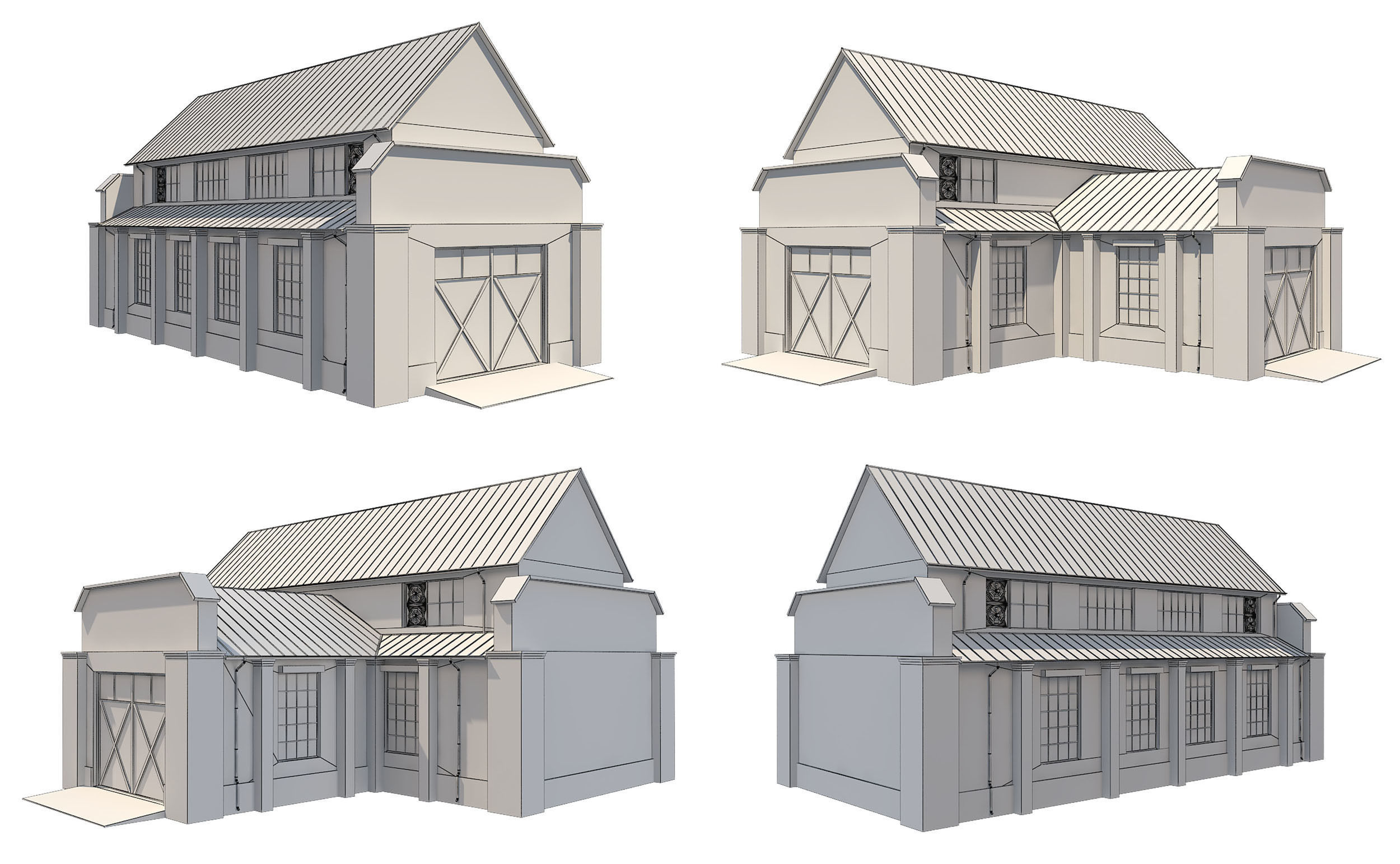 Warehouse Set 1 brick building Low-poly 3D model_9
