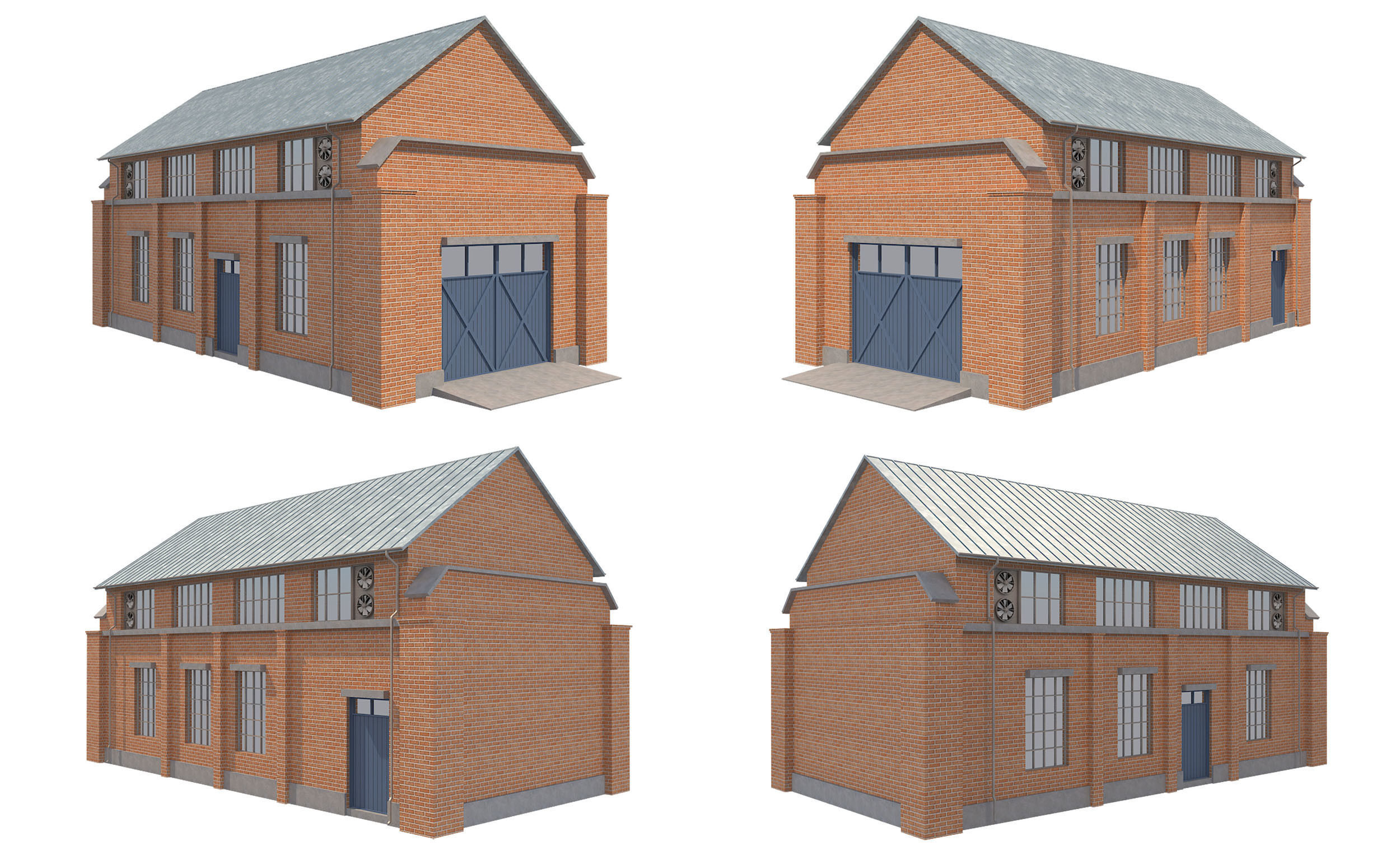 Warehouse Set 1 brick building Low-poly 3D model_13
