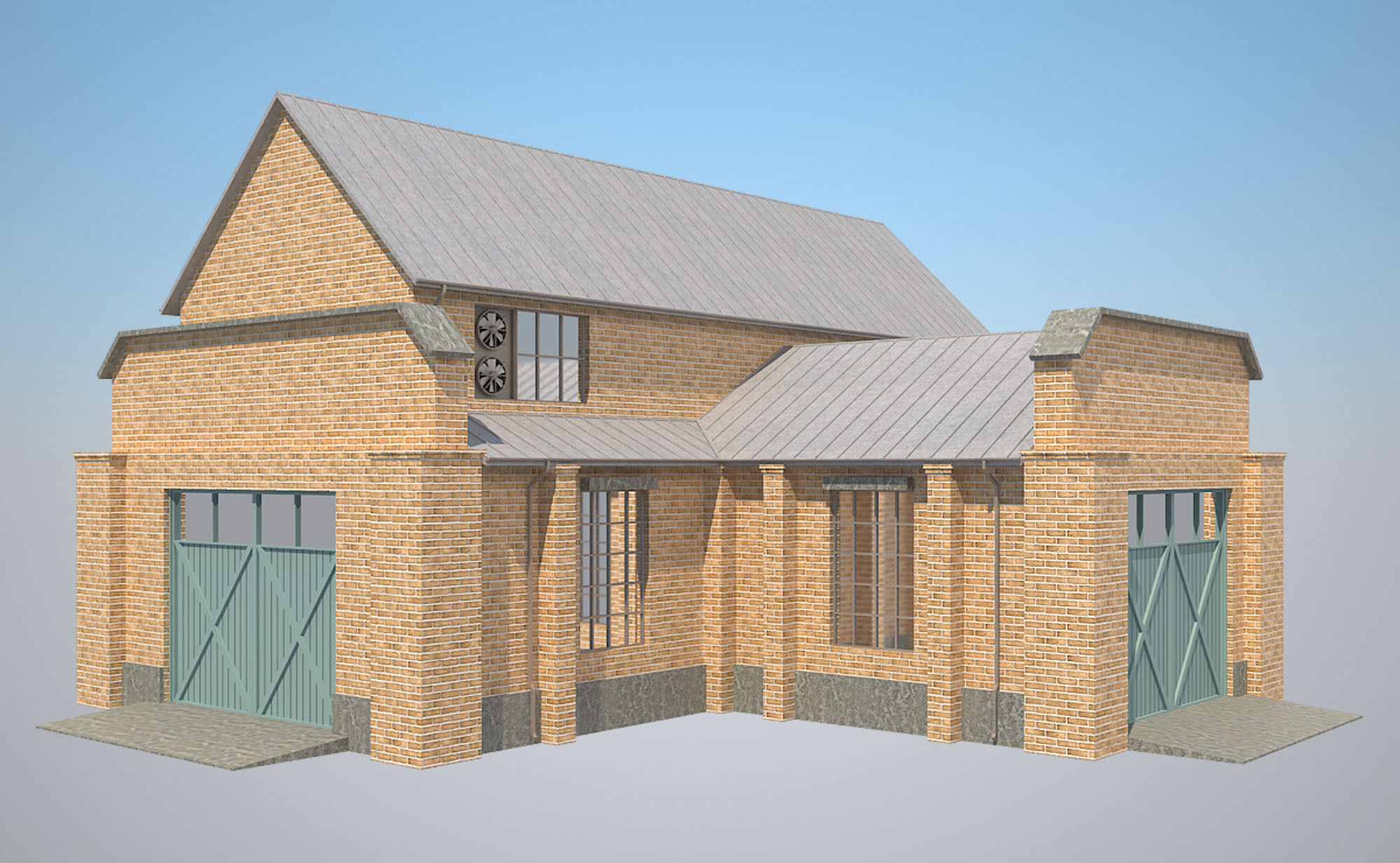 Warehouse Set 1 brick building Low-poly 3D model_7