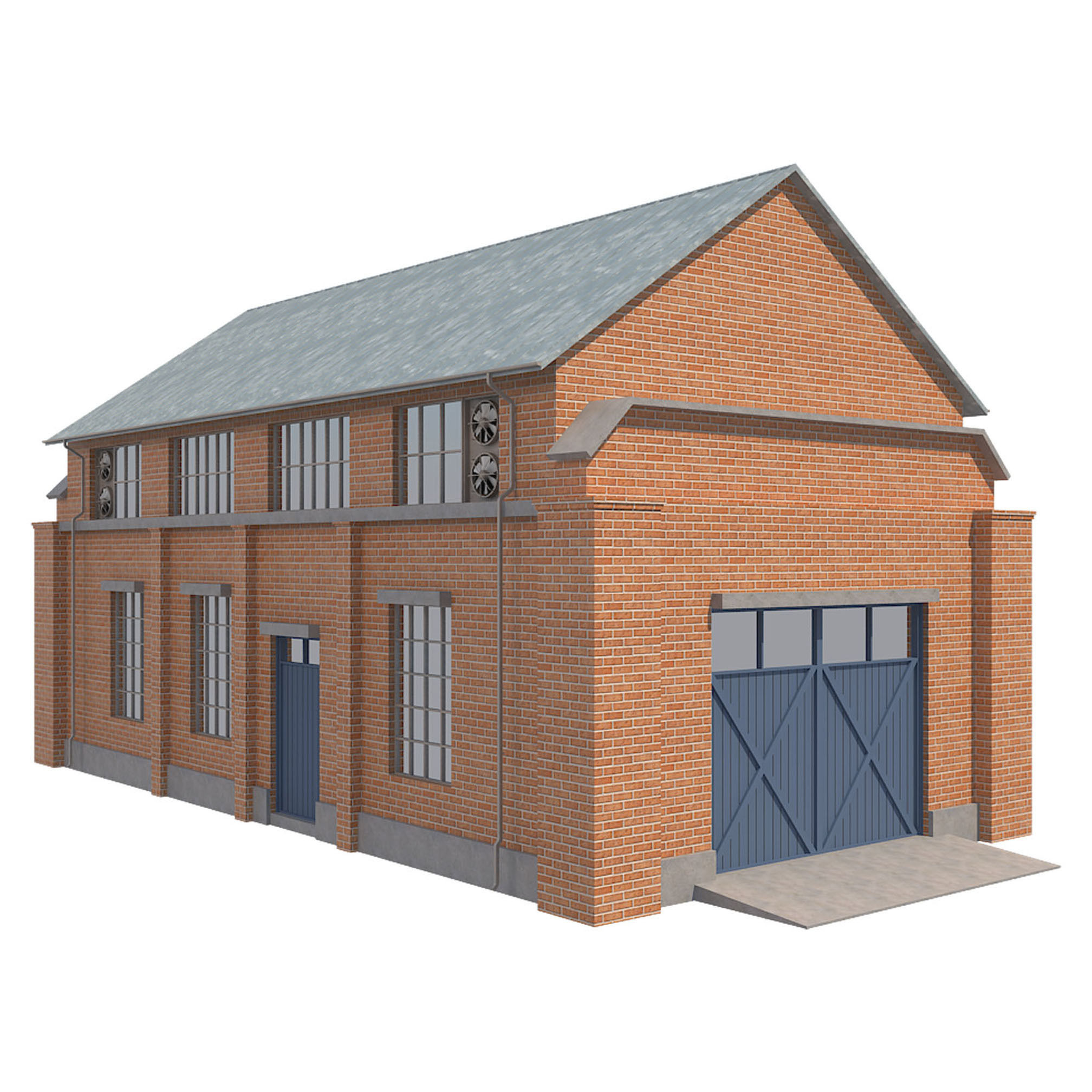 Warehouse Set 1 brick building Low-poly 3D model_11