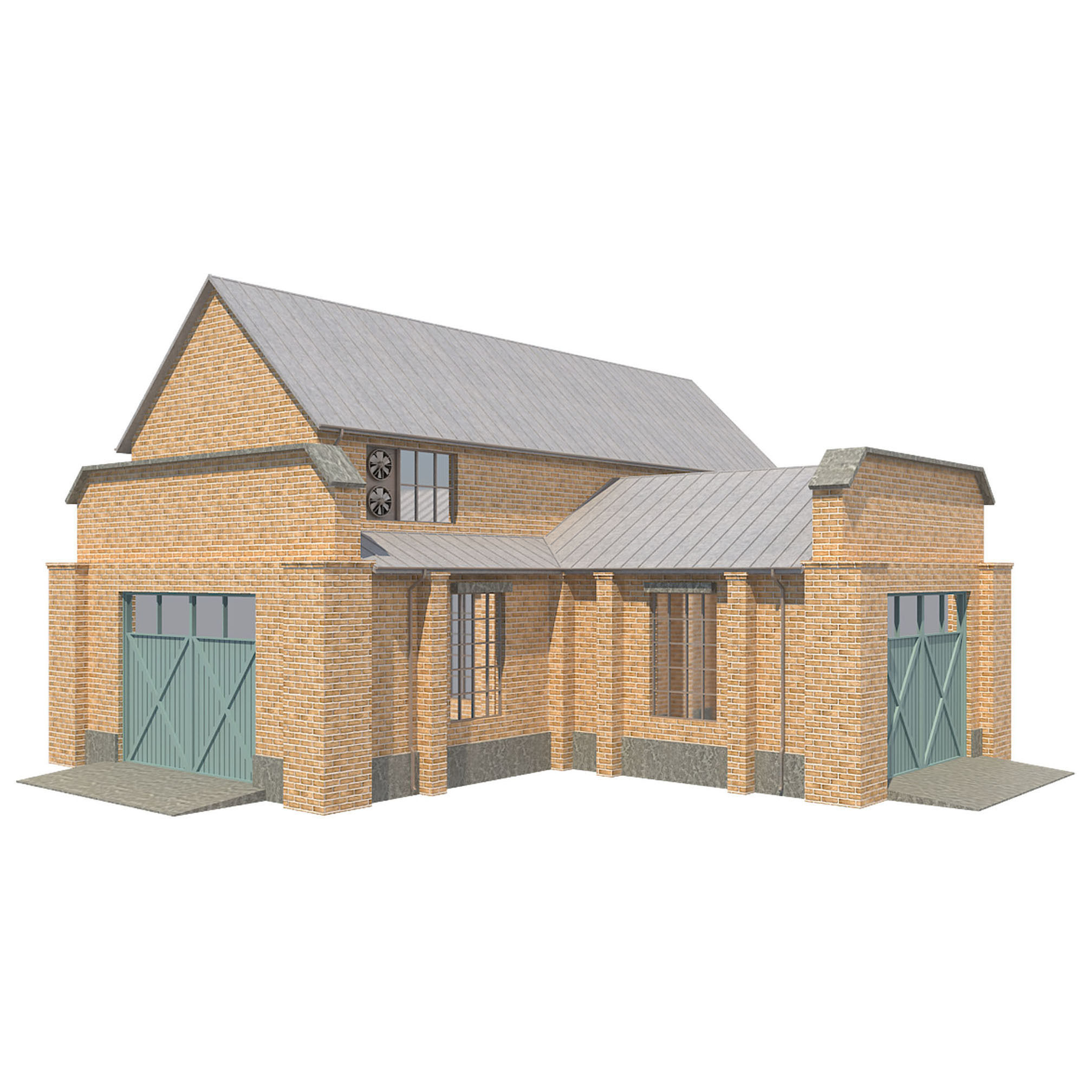 Warehouse Set 1 brick building Low-poly 3D model_6