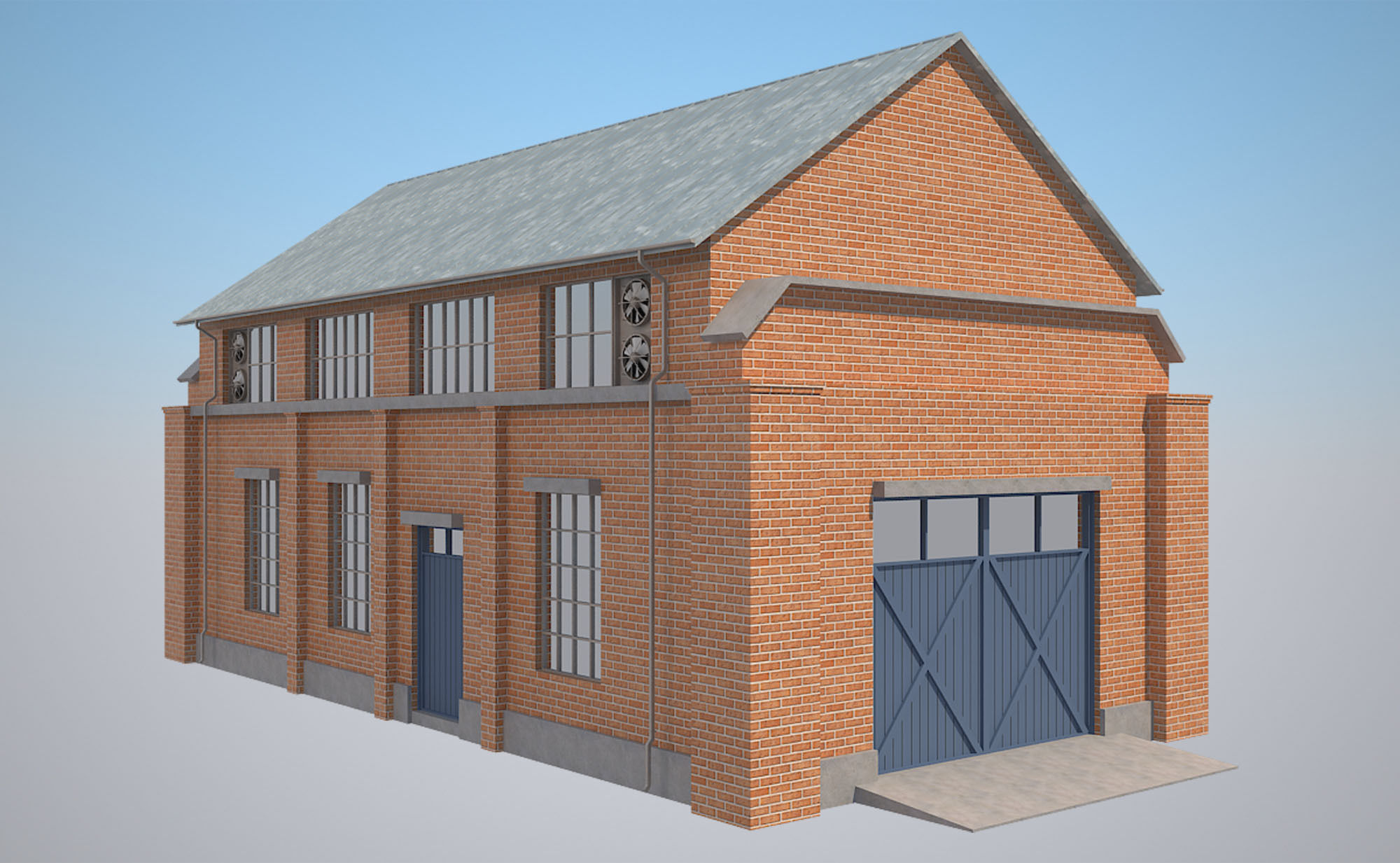 Warehouse Set 1 brick building Low-poly 3D model_12
