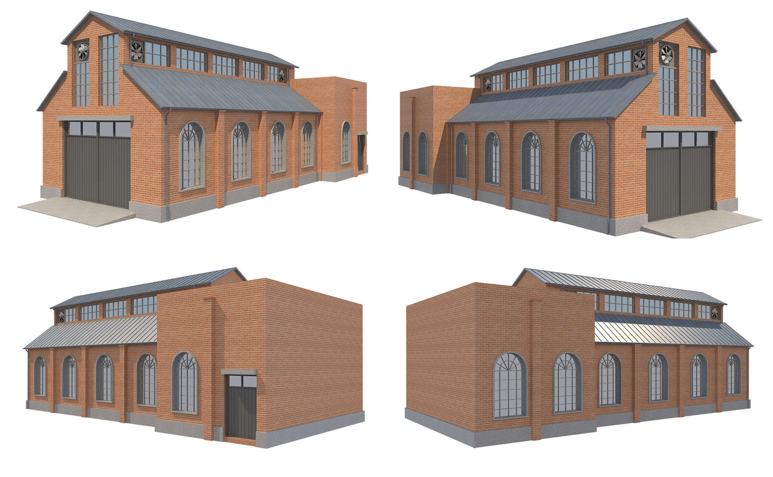 Warehouse Set 1 brick building Low-poly 3D model_3