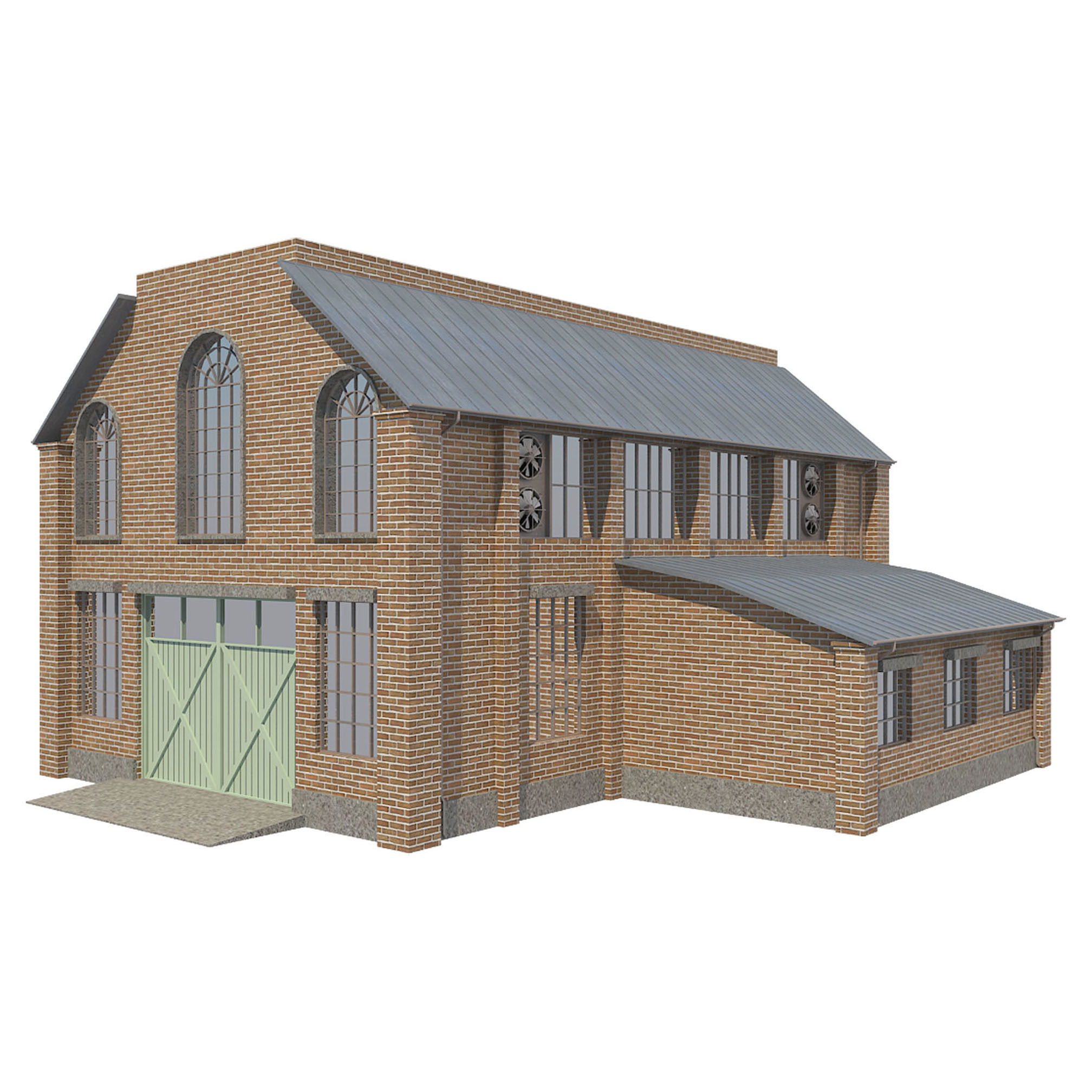 Warehouse Set 1 brick building Low-poly 3D model_16