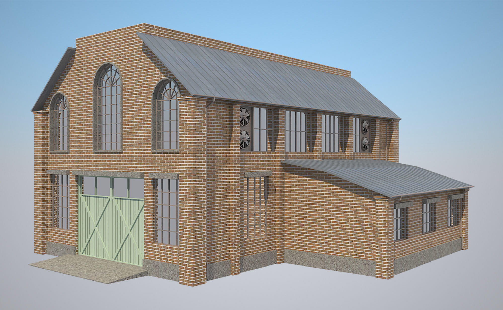 Warehouse Set 1 brick building Low-poly 3D model_17