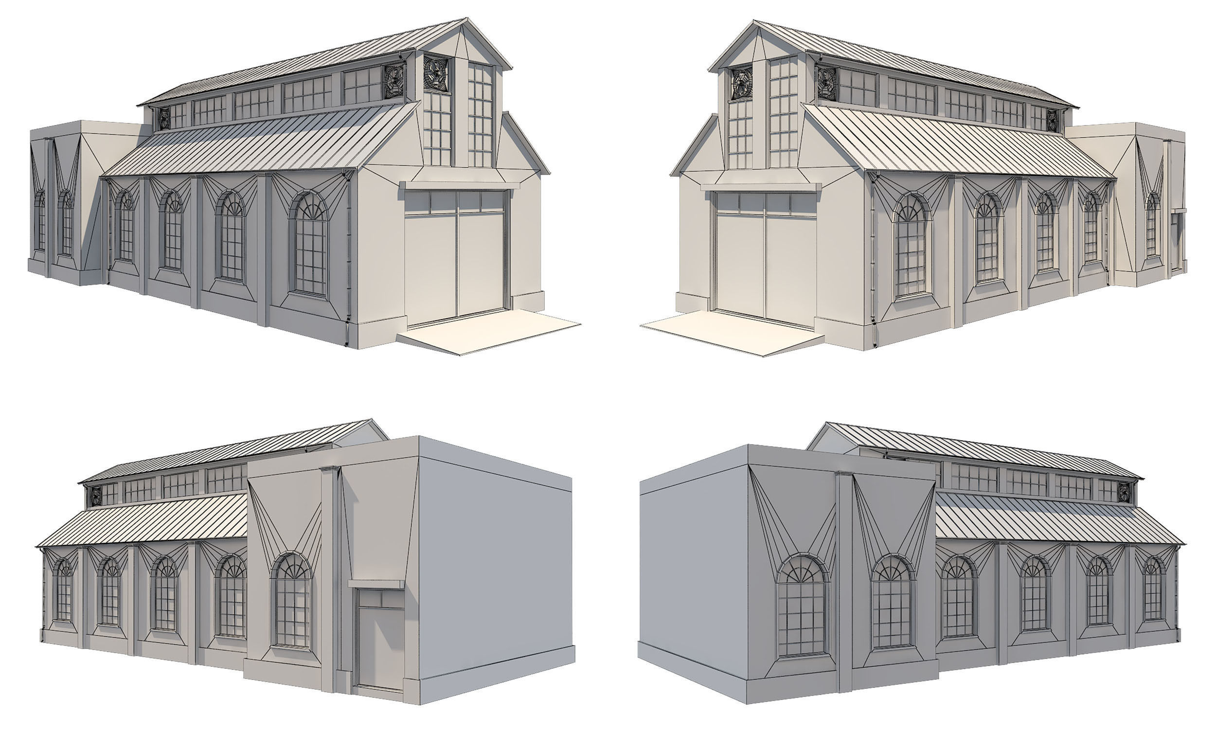 Warehouse Set 1 brick building Low-poly 3D model_4