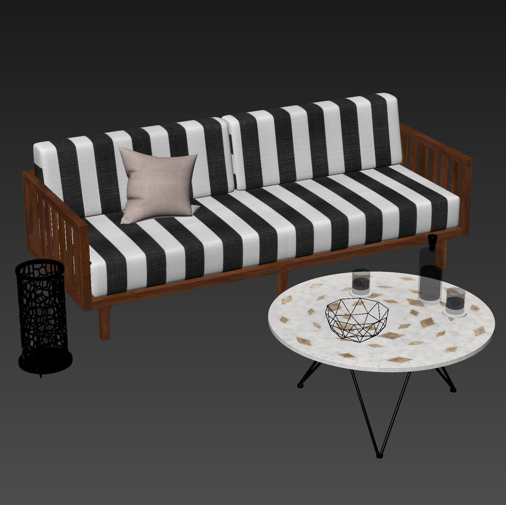 CB2 Tropez Black and White Stripe Sofa set 3D model CGTrader