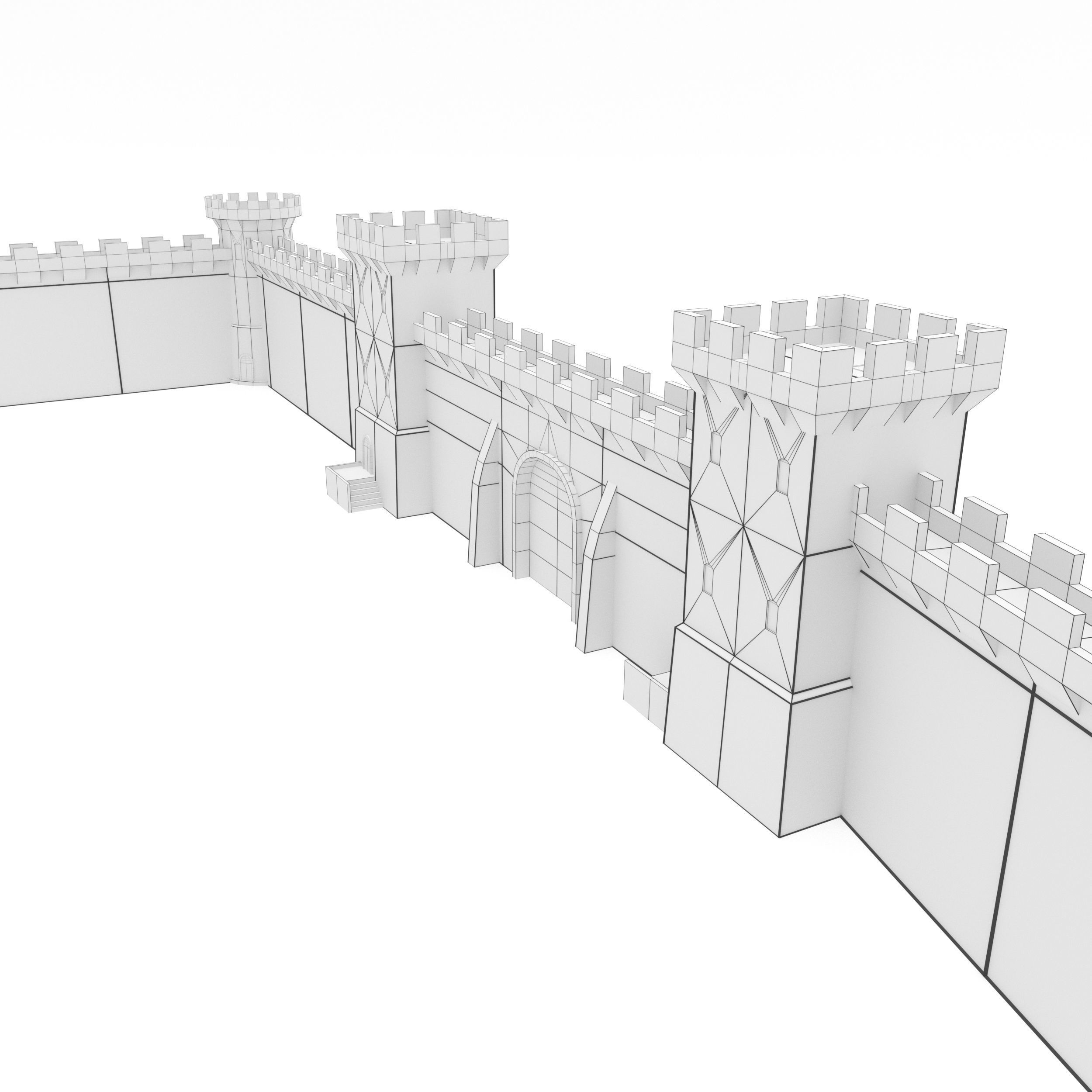 Castle Walls - Modular Set Low-poly 3D model_3