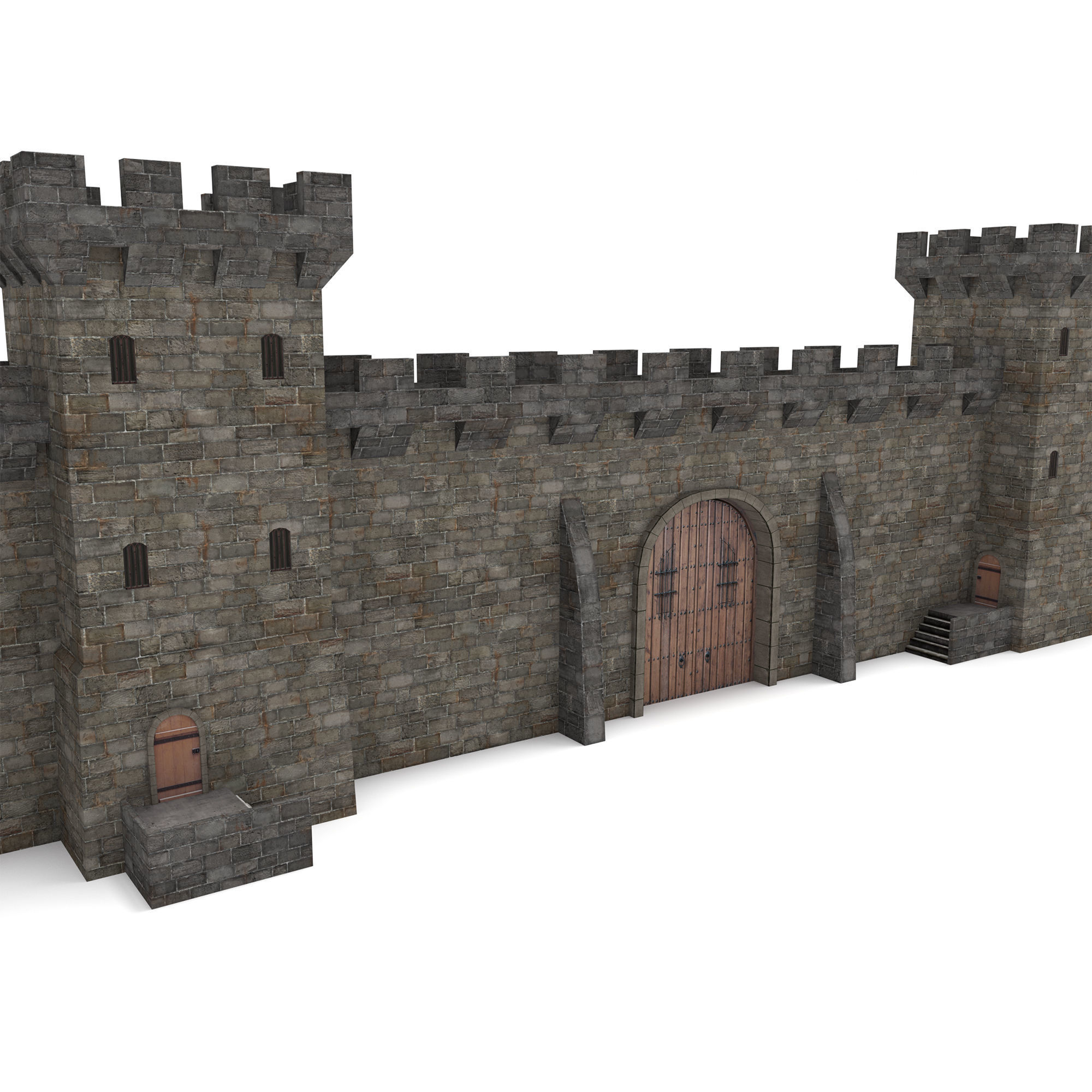 Castle Walls - Modular Set Low-poly 3D model_4