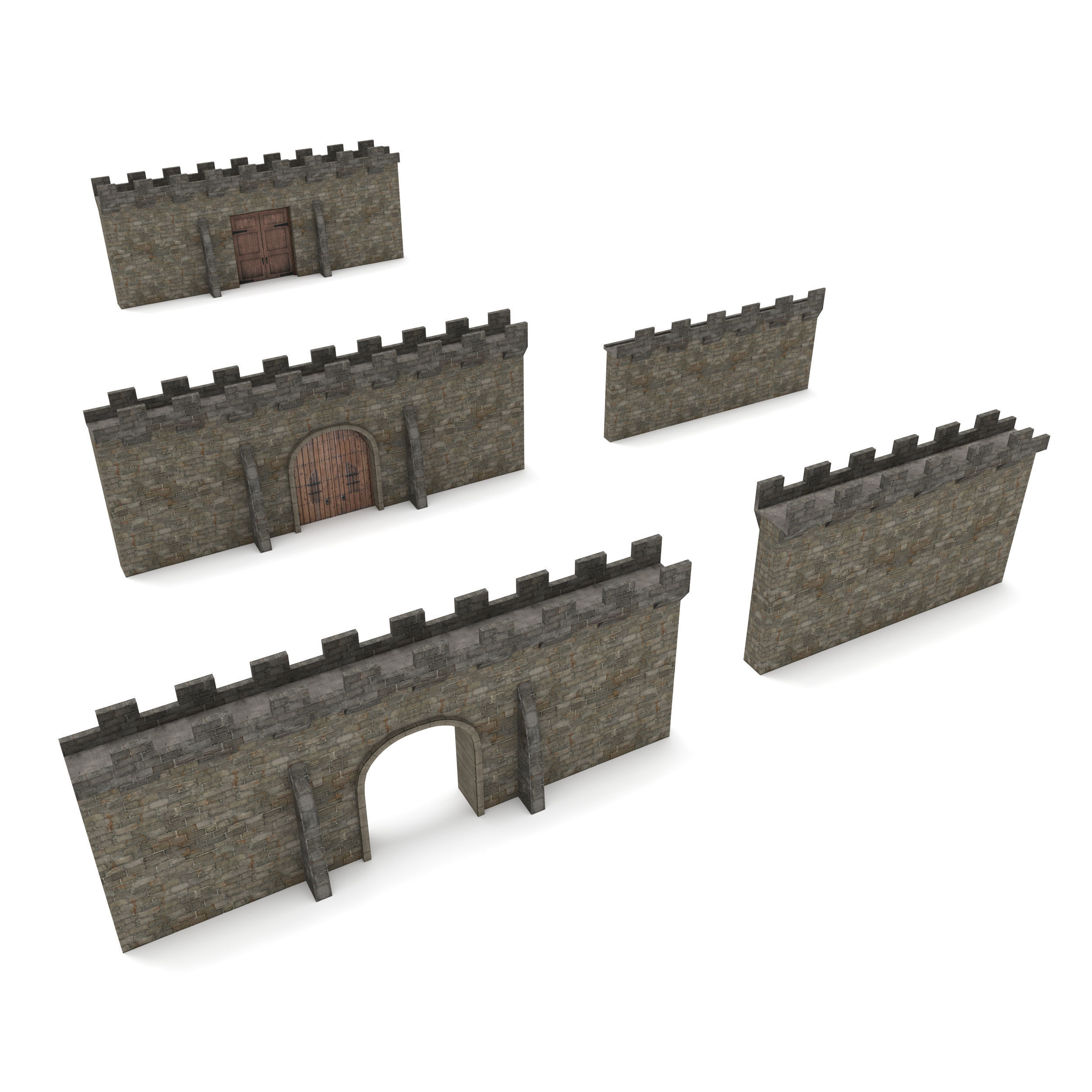 Castle Walls - Modular Set Low-poly 3D model_5
