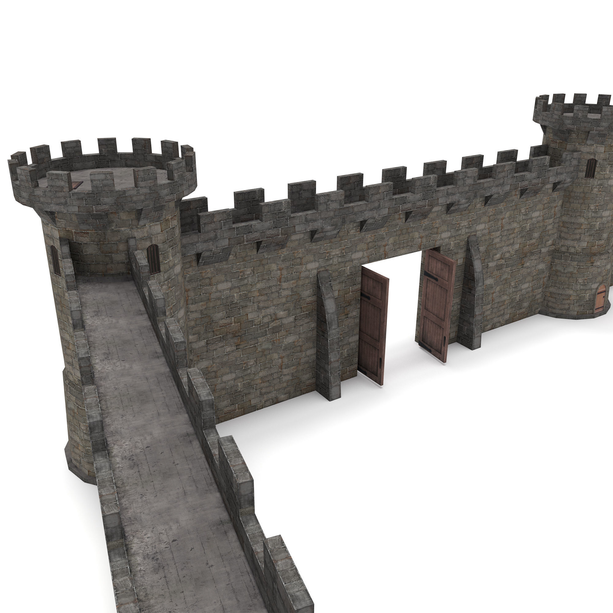 Castle Walls - Modular Set Low-poly 3D model_2