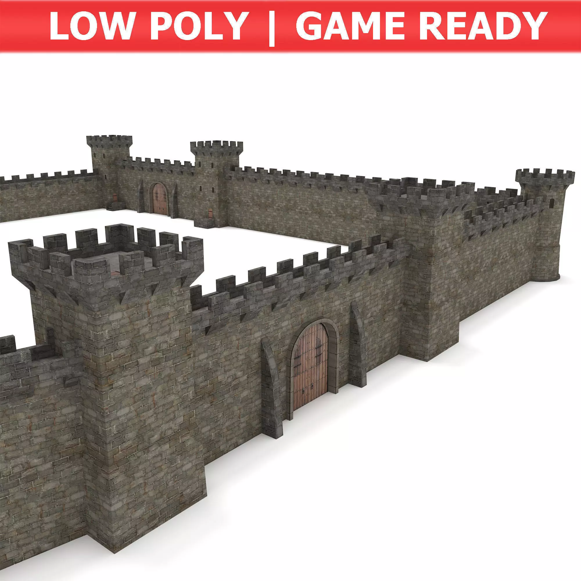 Castle Walls - Modular Set Low-poly 3D model_0