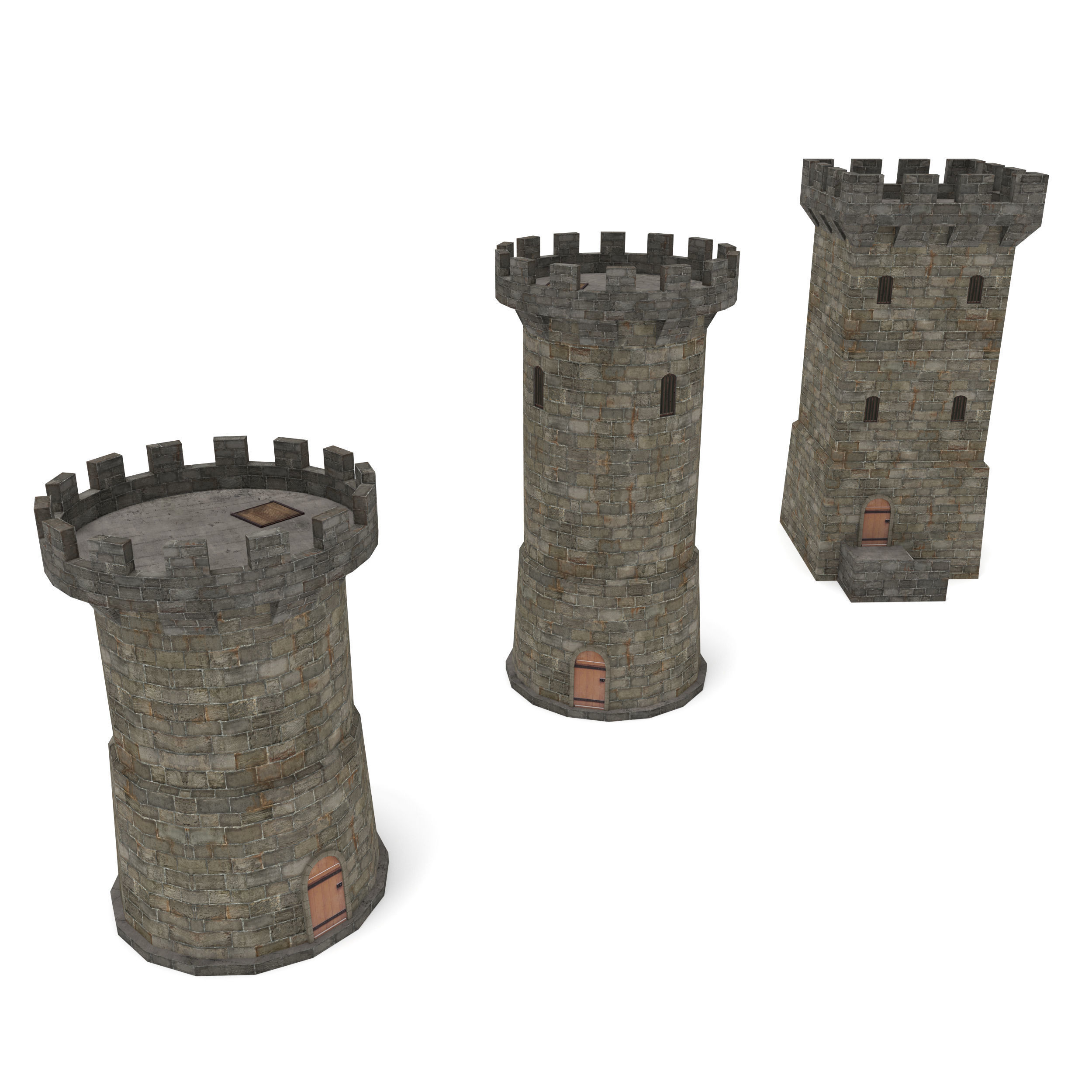 Castle Walls - Modular Set Low-poly 3D model_6