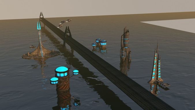 Sci-fi city Package 2 Low-poly 3D model