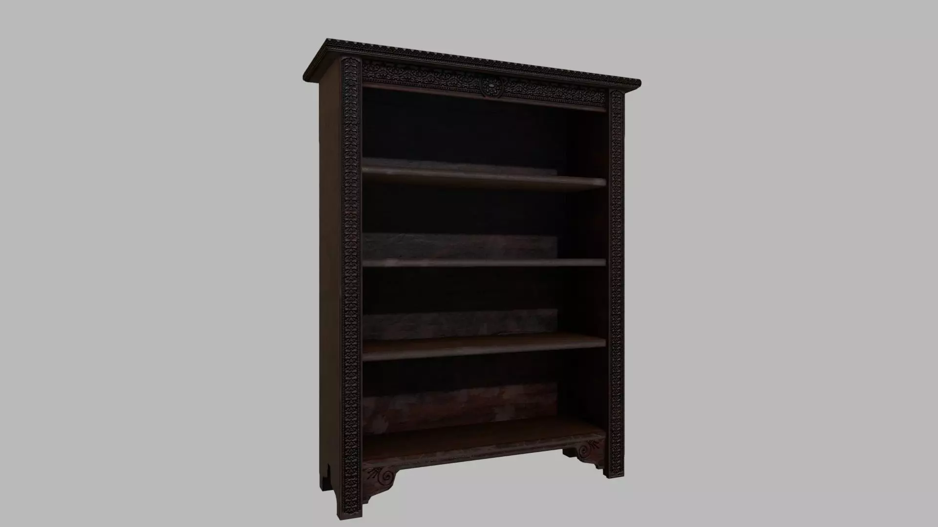 Oak Carved Bookcases Low-poly 3D model_0