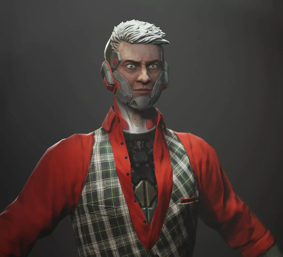 Gunman man in vest and plaid shirt Low-poly 3D model