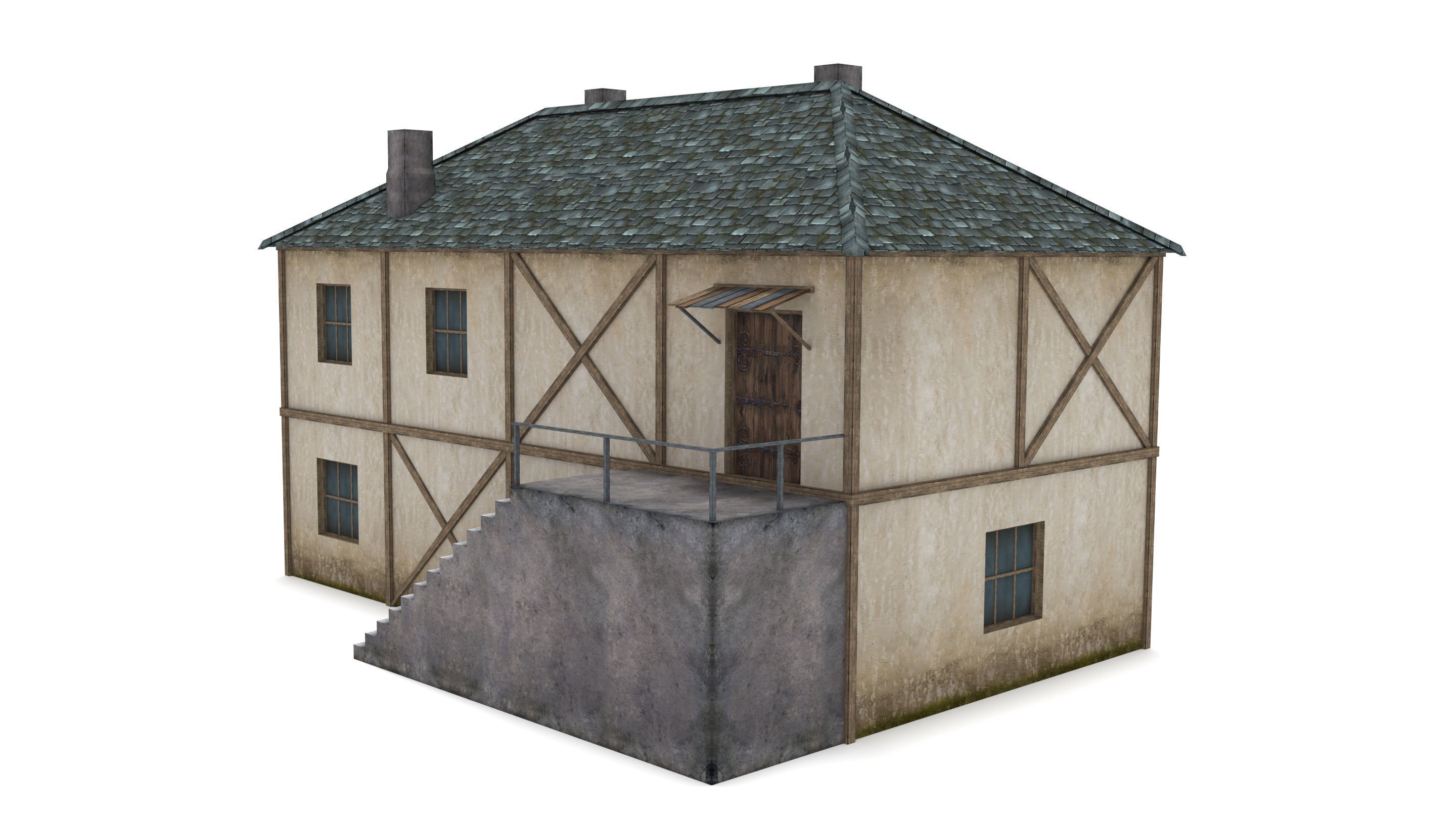 Medieval Townhouse  Low-poly 3D model_4