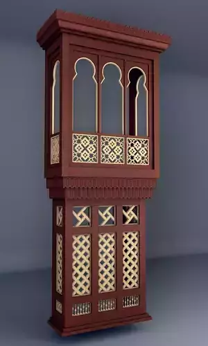 Mashrabiya 5 ornate wooden building with balcony 3D model