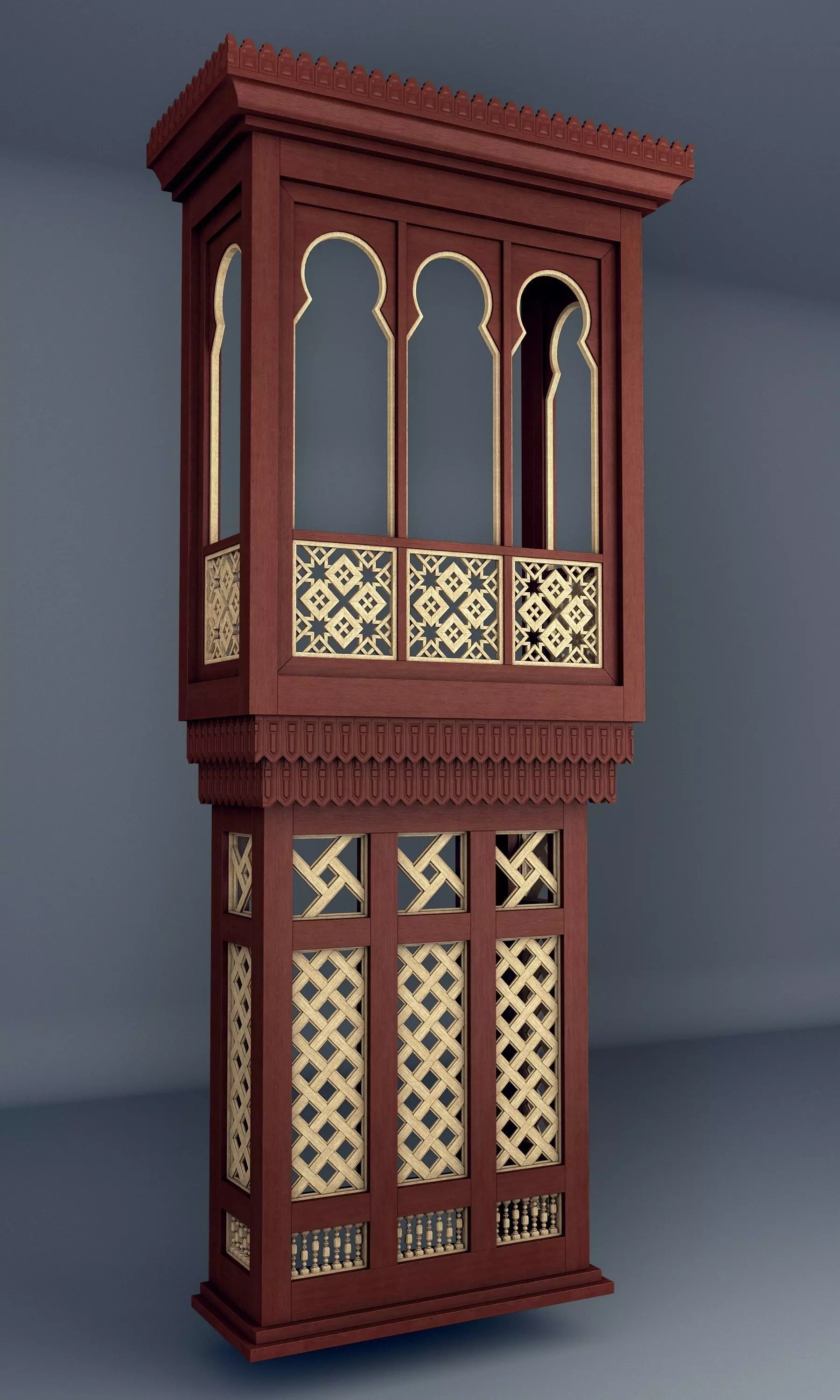 Mashrabiya 5 ornate wooden building with balcony 3D model_0
