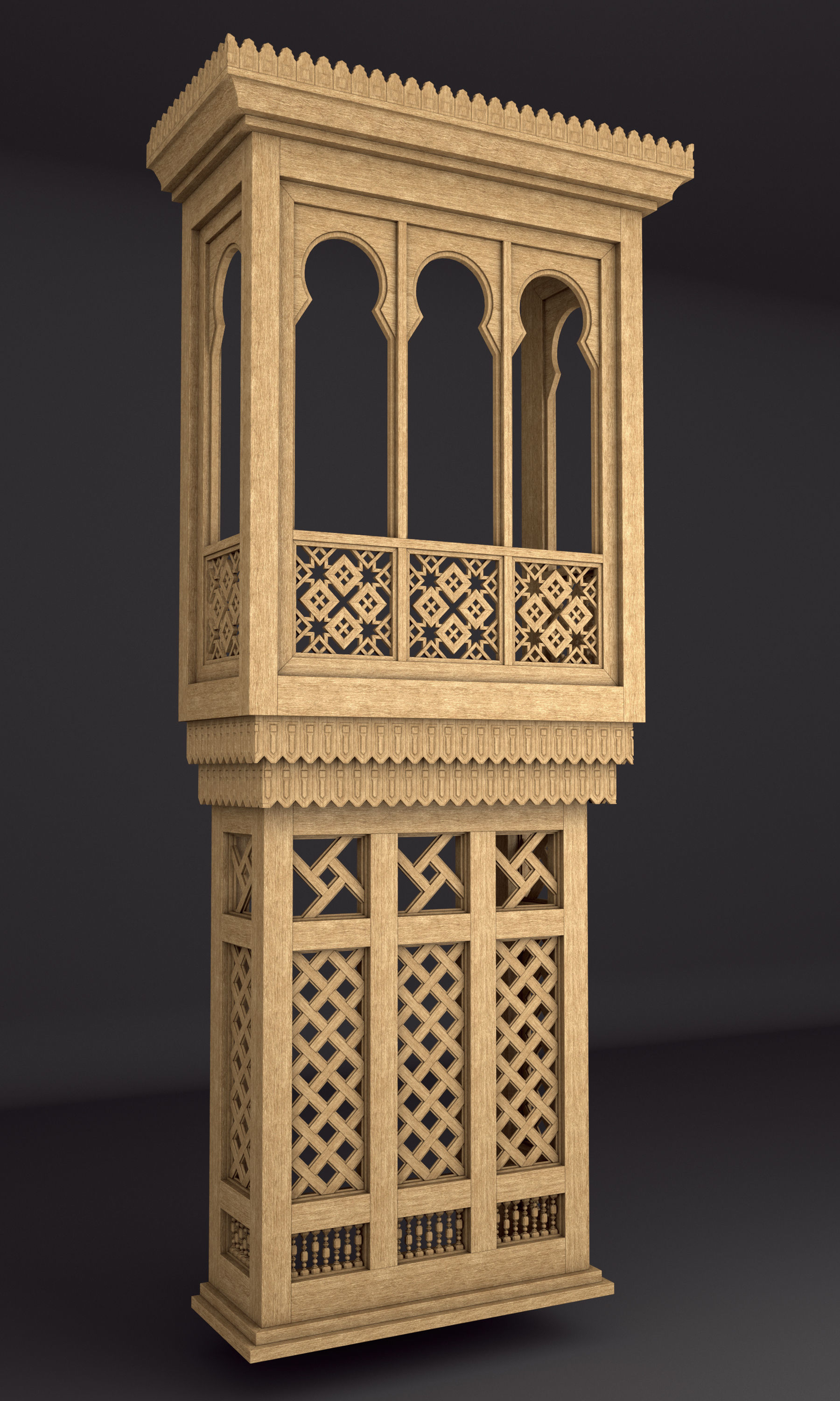 Mashrabiya 5 ornate wooden building with balcony 3D model_3
