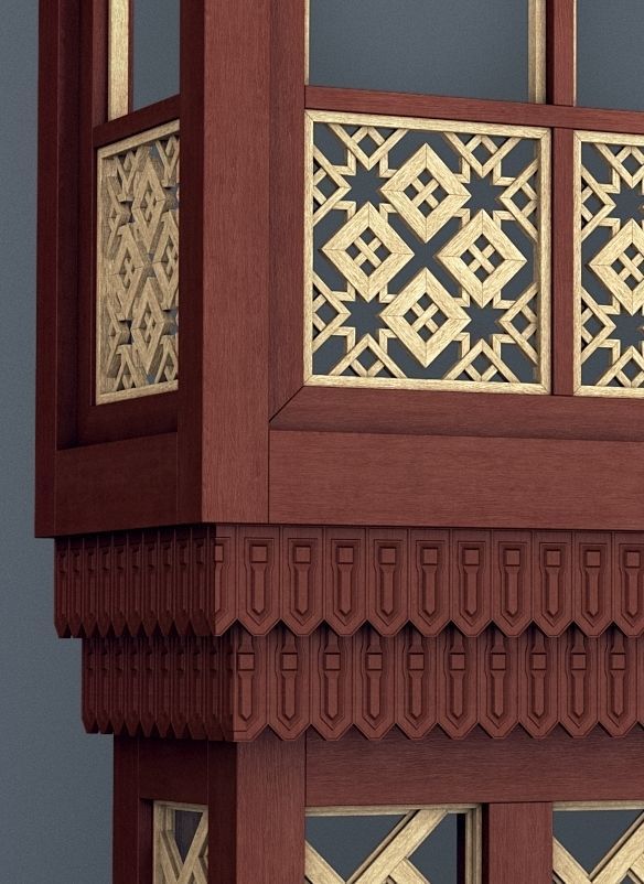Mashrabiya 5 ornate wooden building with balcony 3D model_5