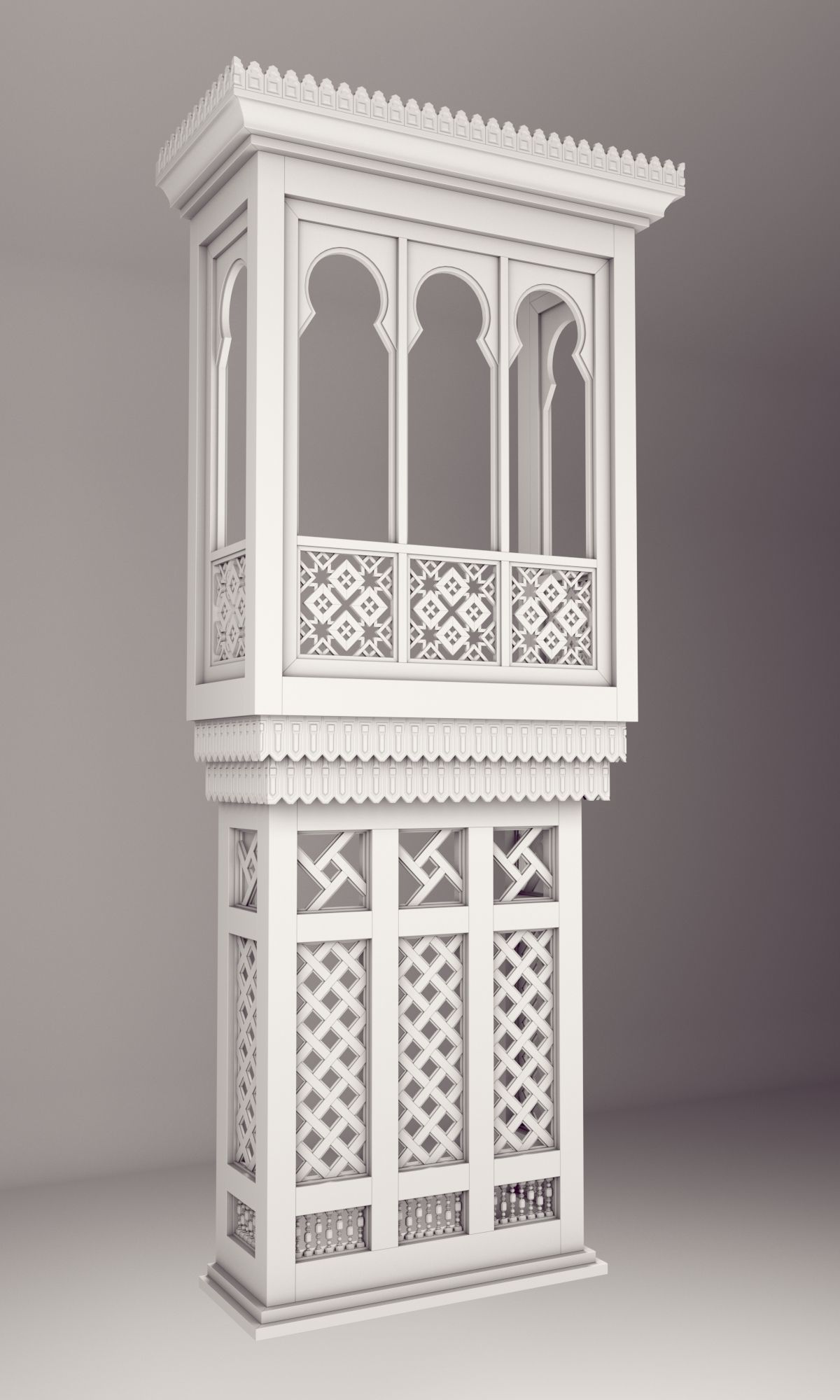 Mashrabiya 5 ornate wooden building with balcony 3D model_12