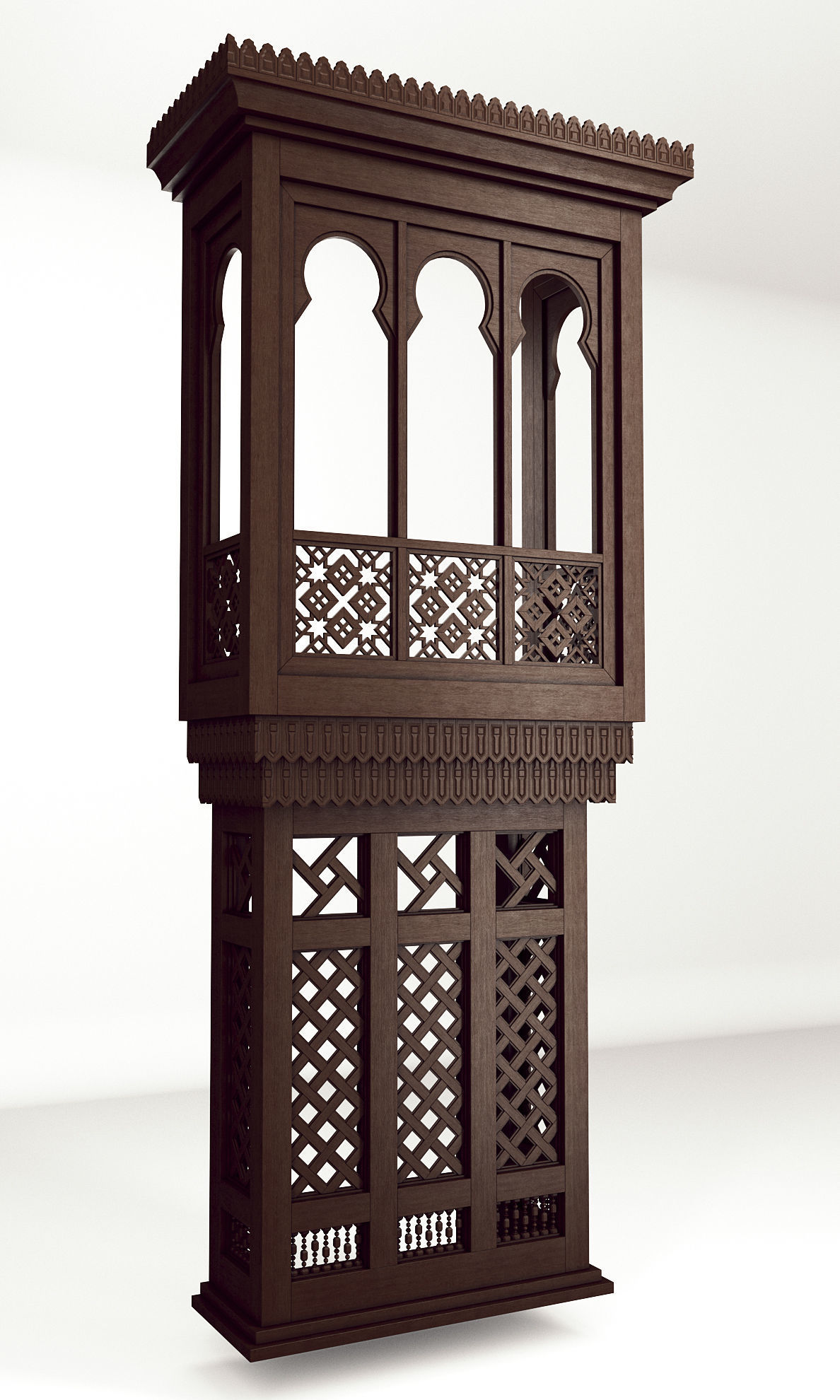 Mashrabiya 5 ornate wooden building with balcony 3D model_2
